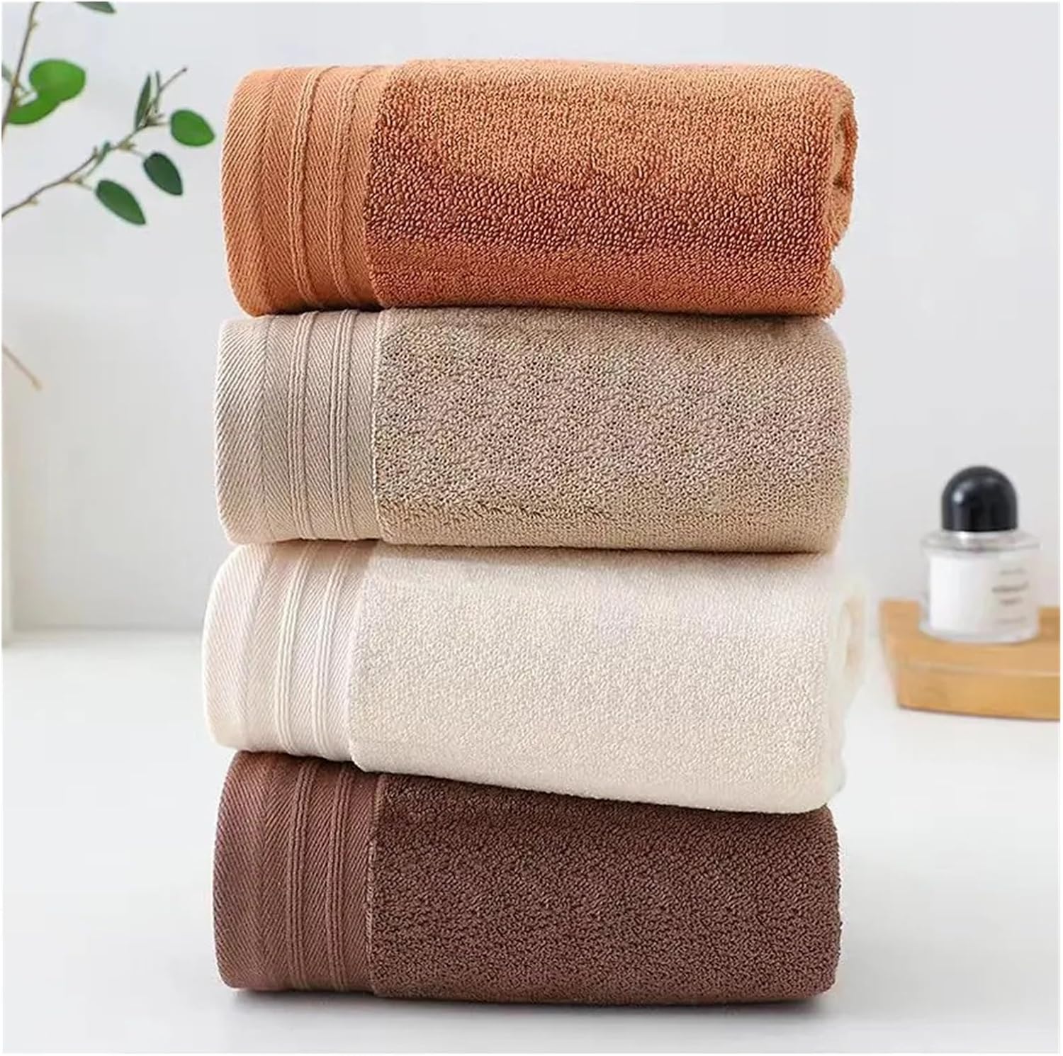 6pcs Cotton Towel Set Adult Face Bathroom Soft Absorbent Solid Color Hotel Spa Bath 70x140cm(Dark Brown)