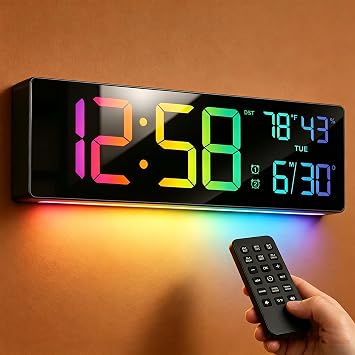 RGB Large Digital Wall Clock, 15.7" Digital Clock Large Display with Remote