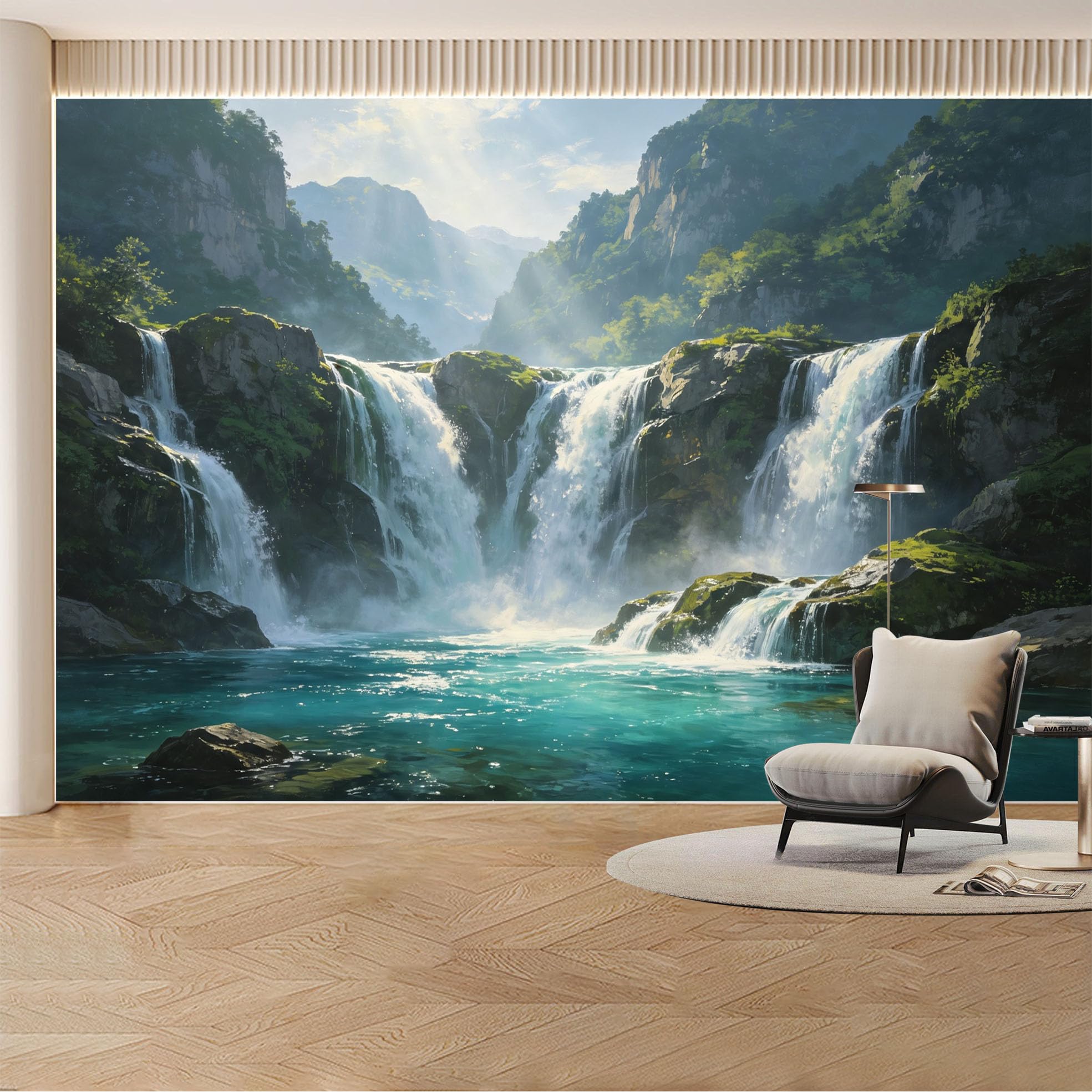 Custom Wall Mural Wallpaper Waterfall Mountain Landscape Nature 3D Effect Wall Decor Misty Tropical Removable SelfAdhesive Large Photo for Living Room， Bedroom， Office