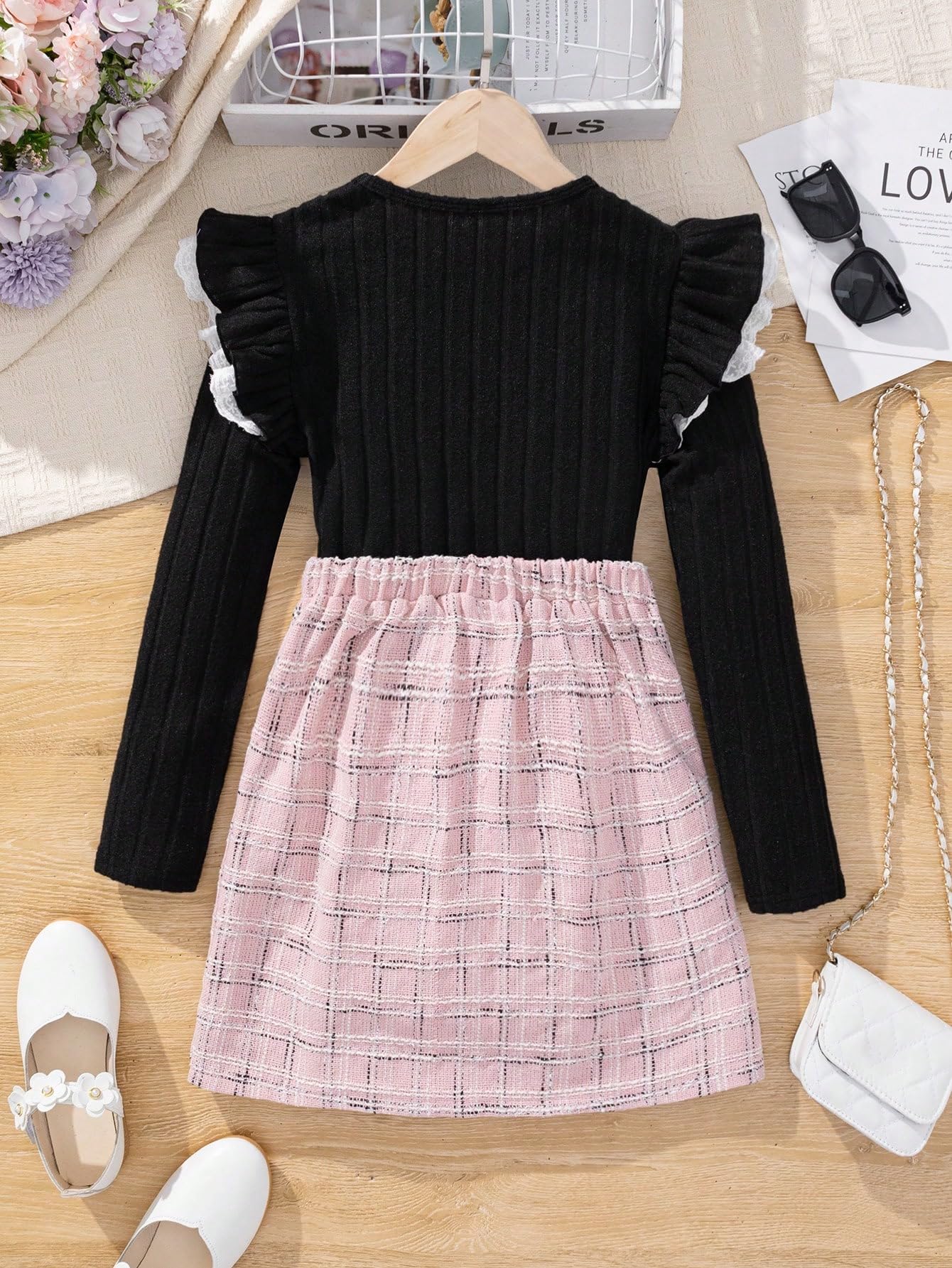 Floerns Conjunto de camiseta de manga larga y falda corta con volantes para niñas