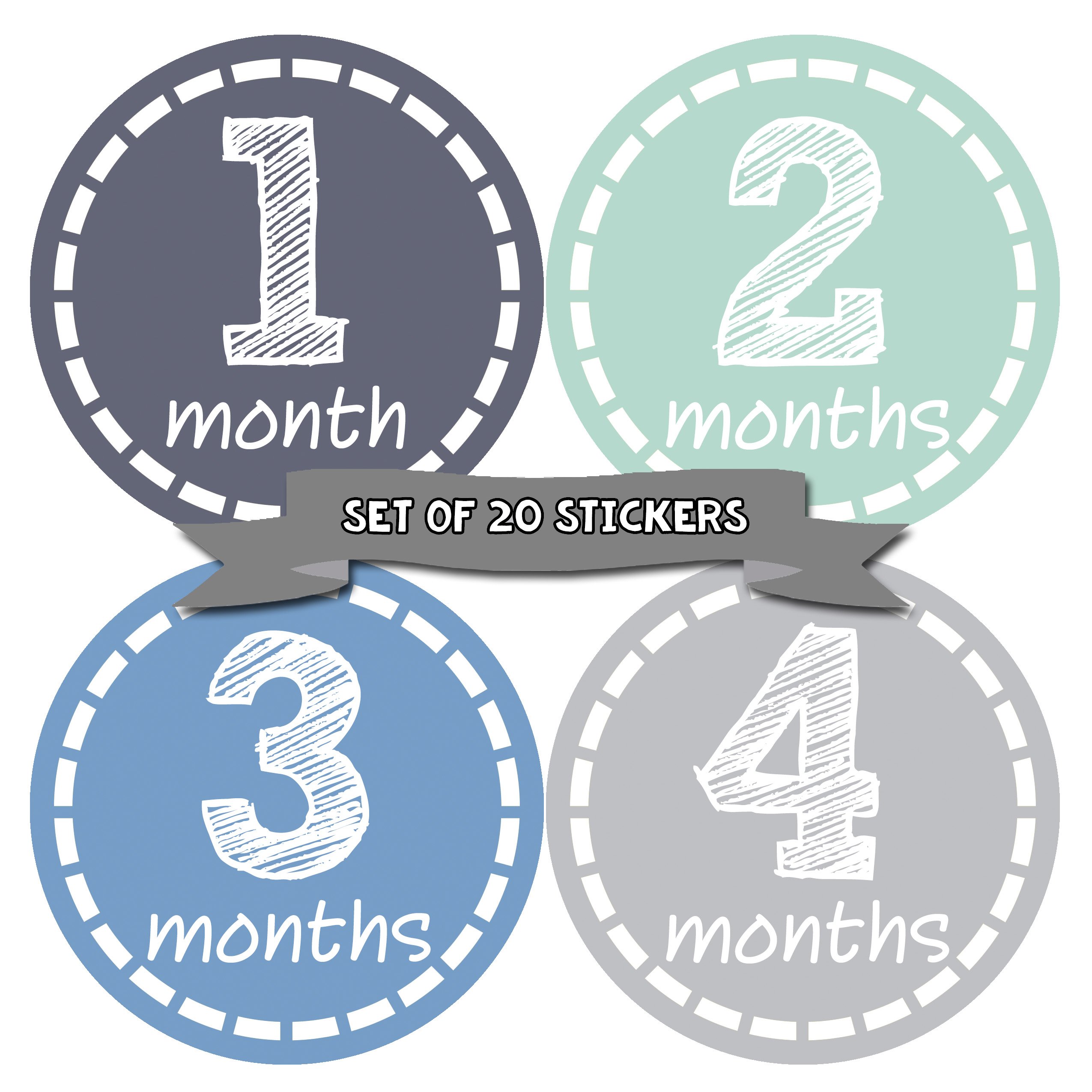 Baby Monthly Milestone Stickers - Newborn Boy Stickers (20 Count)