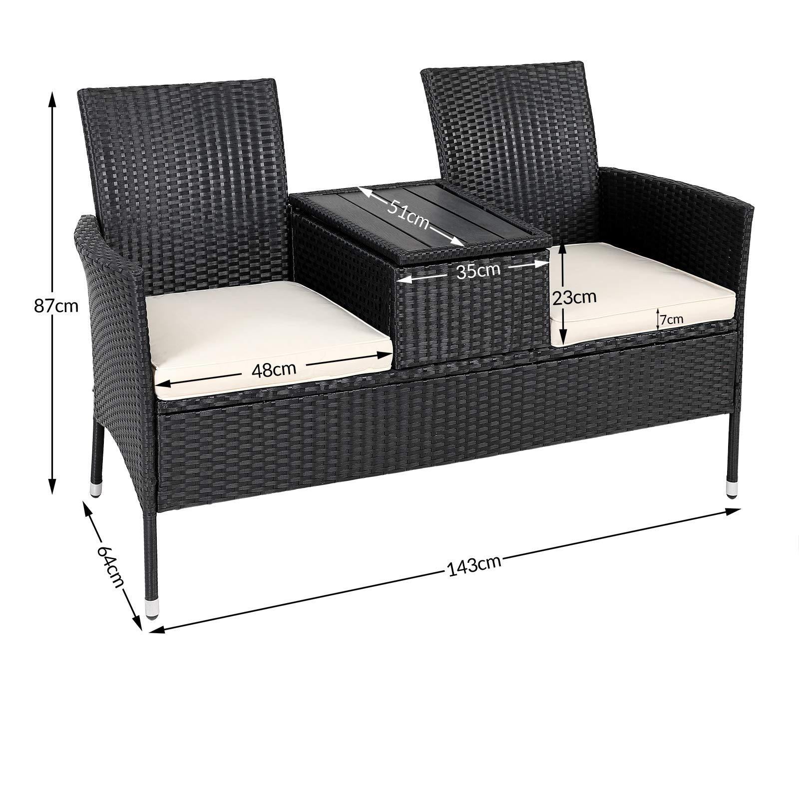 VidaXL Tuinbank 2-Zits - Zwart Polyrattan - 124x62x69 Cm Weerbestendig Design