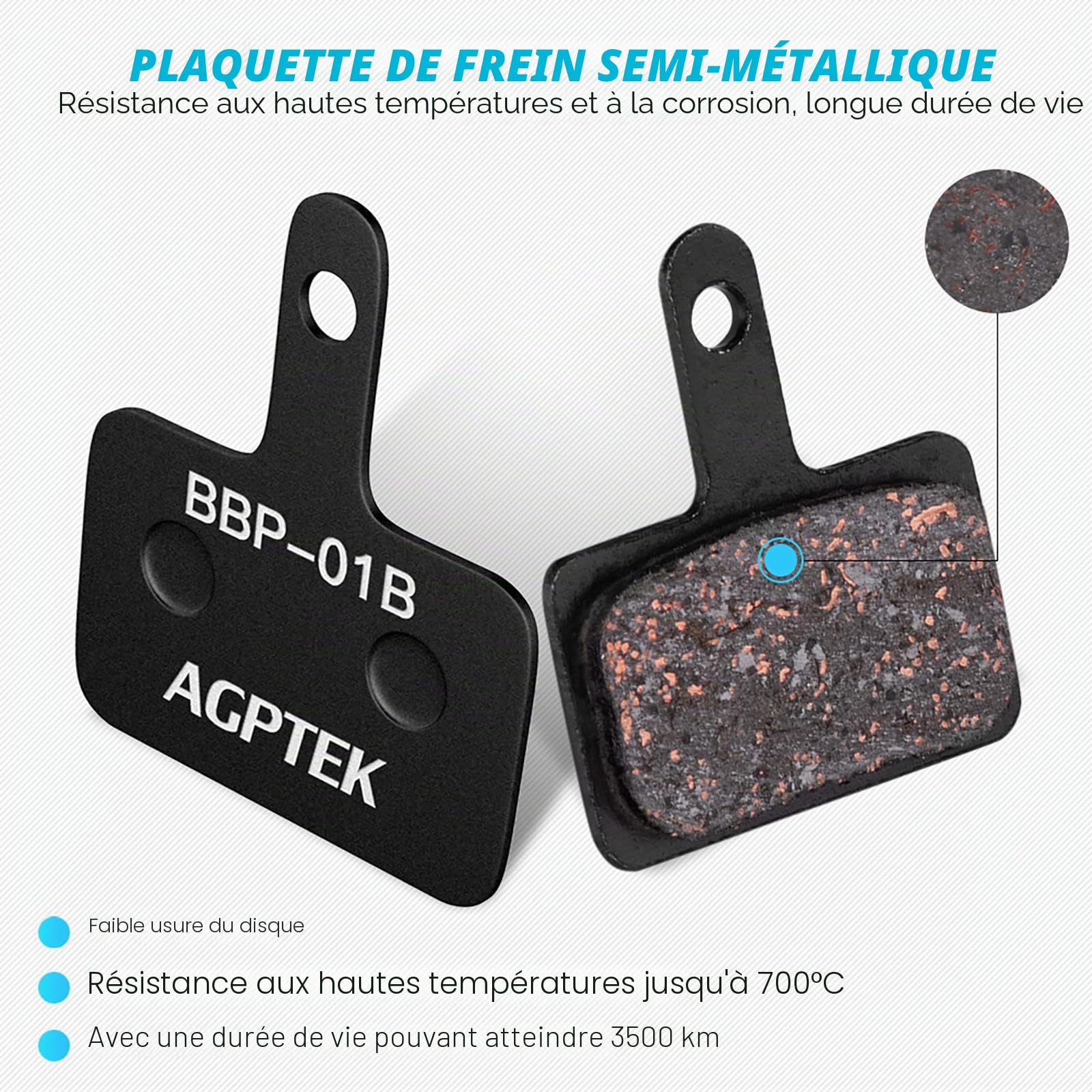 AGPTEK 4 Paires Plaquettes de Frein Vélo à Disque, Bicyclette Patins de Frein Semi-Métalliques pour Shimano TRP Tektro Deore M575 M525 M515 T675 M505 B01S C501 M495 M486 M485