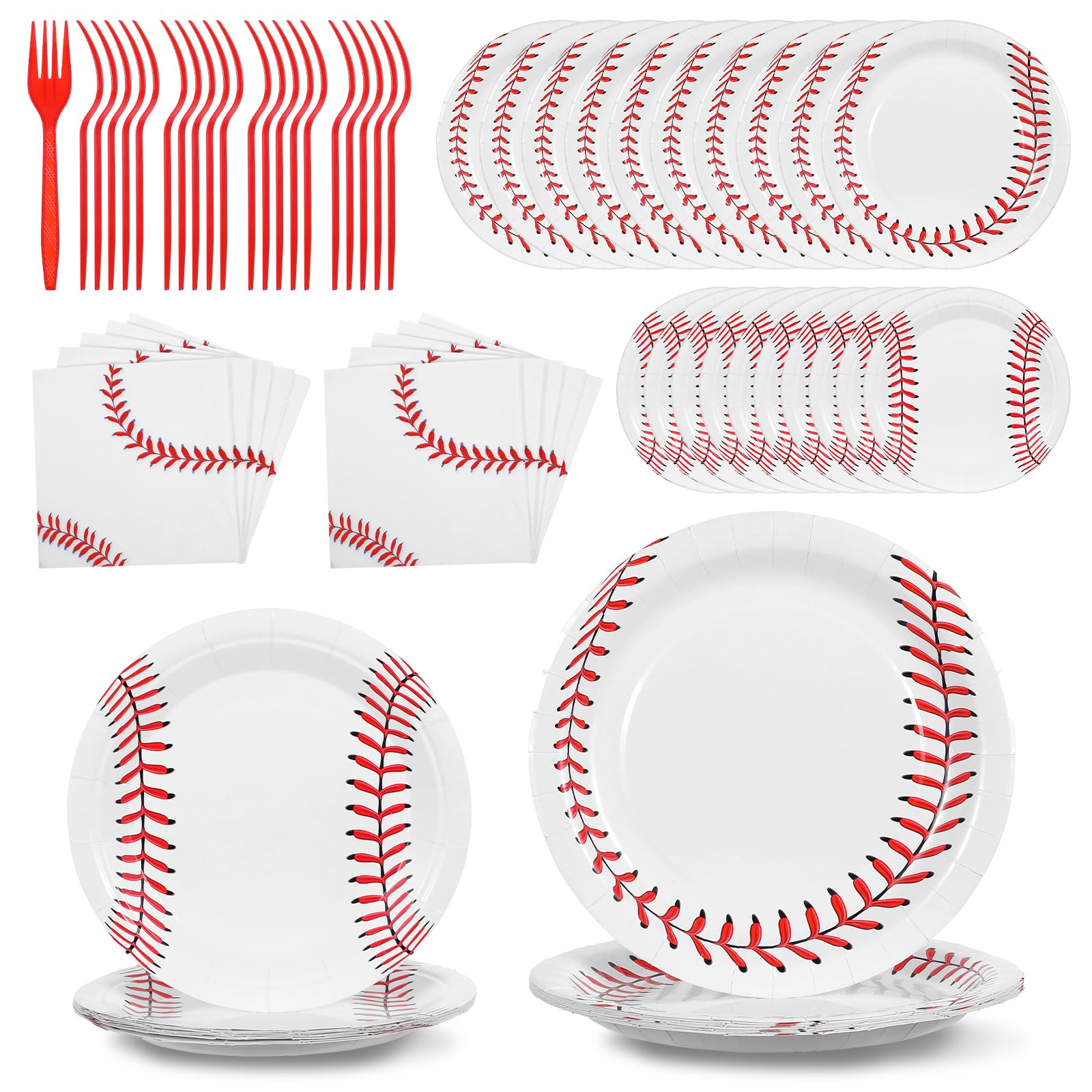 200pcs Baseball Party Supplies Set - Baseball Plates Forks and Napkins, Baseballs Partys Decorations, Disposable Baseballs Paper Plate, Baseballl