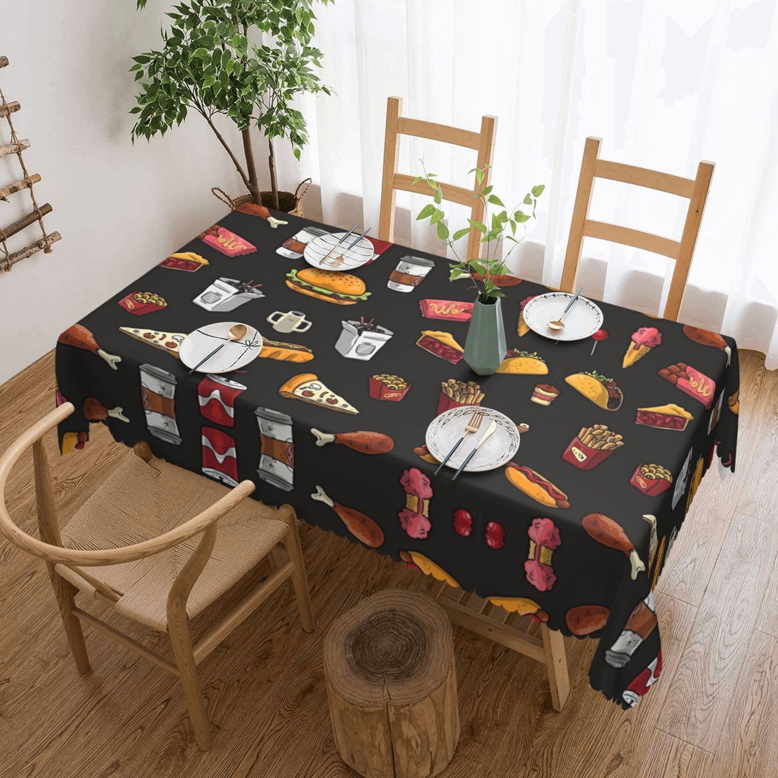 MROWYC Chicken leg burger drink Printed tablecloths are suitable for hotels, picnics, and parties, and can effectively protect the tabletop