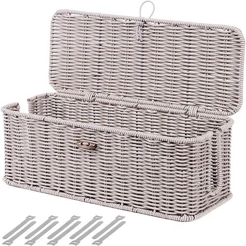 BROWNLILY Caja de organización de cables, organizador de cables estilo ratán para cable de escritorio, fundas para salidas de cables, a prueba de