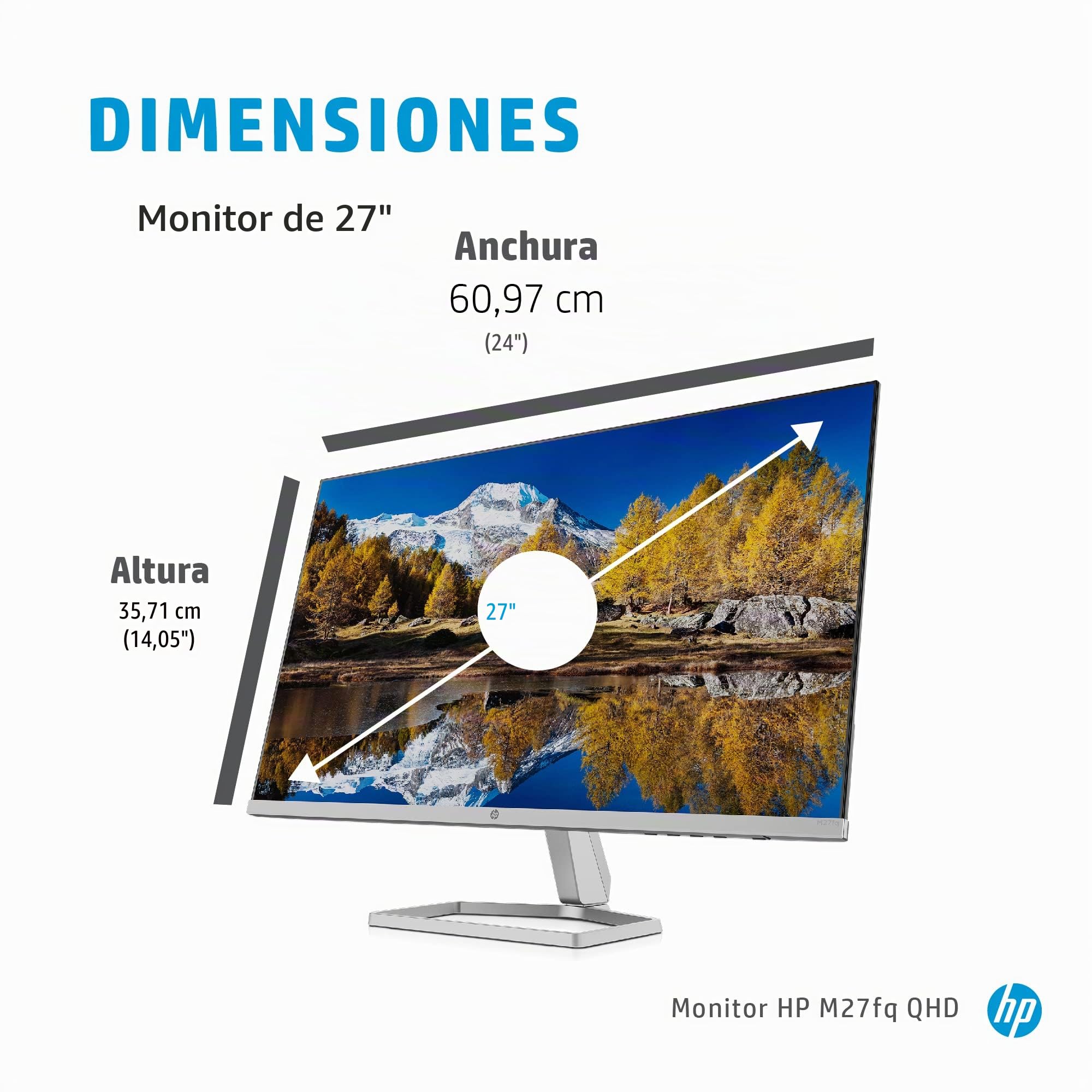 HP M27fq - Monitor de 27" QHD (2560 x 1440, 16:9,75 Hz, 5 ms, VGA, 2 HDMI, Displayport), Plateado