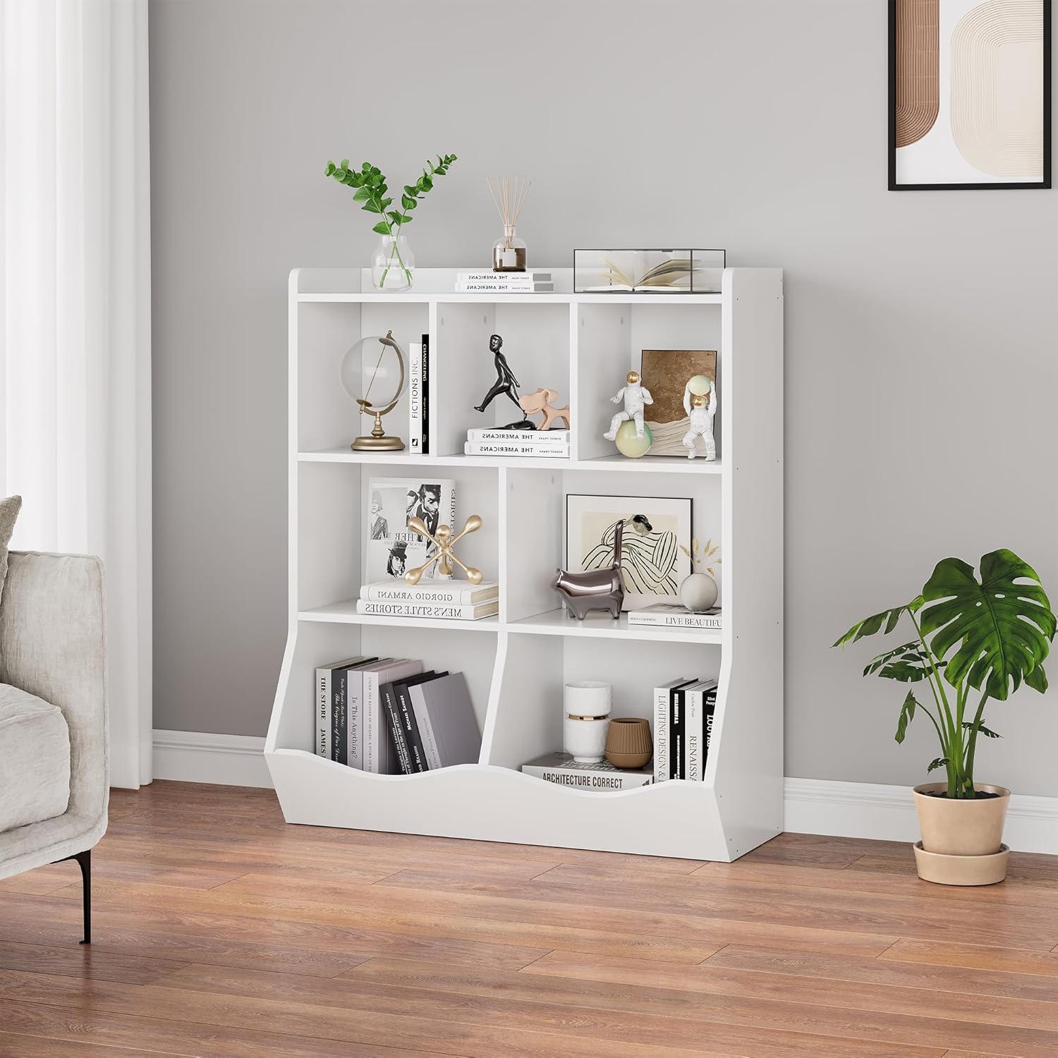 GarveeHome White Toy Storage Cabinet, Three-Tier Kids Bookshelf and Bookcase for Storage Books and Toys, Multi Shelf with Cubby Organizer for Bedroom and Playroom