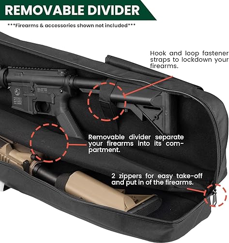 Miniatura 6 de Funda suave para rifle de doble escopeta de 38, 42, 44, 46, 52 pulgadas, bolsa larga para pistola con mango acolchado, cremallera ajustable con