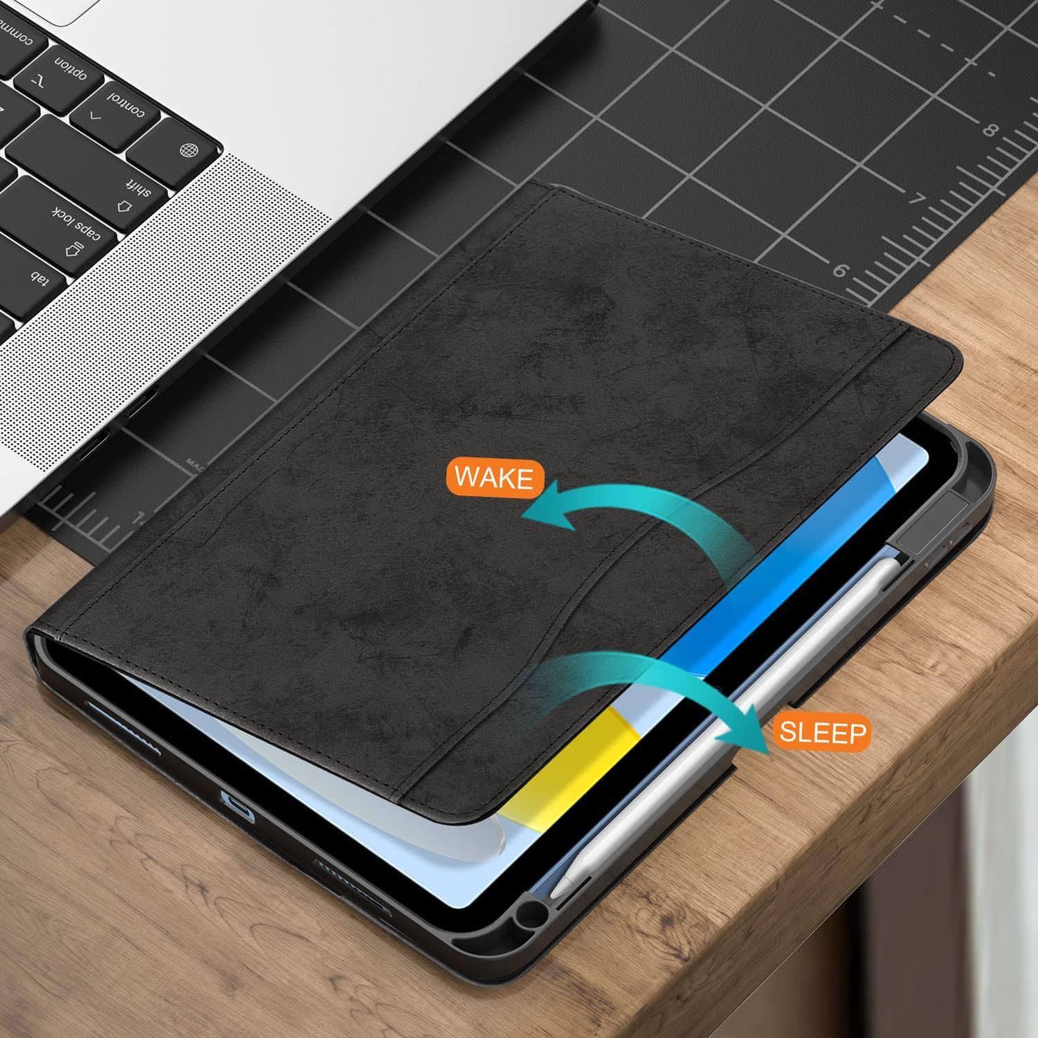 for iPad 10th Generation Case 10.9 inch 2022 with Pencil Holder, PU Leather Smart ipad 11th A16 11inch Cover Model: A2696 /A2757 / A2777 Auto Sleep/Wake,Black