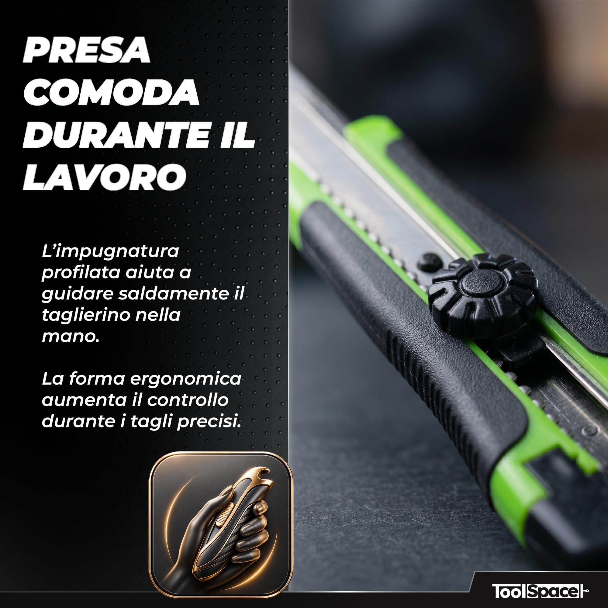 ToolSpace Cutter Professionale 18 mm 12x Lama Spezzabile Acciaio Al Carbonio Blocco Lama Impugnatura Antiscivolo Taglierino Per Cartone Carta Da Parati Moquette Imballaggi Cantiere Bricolage