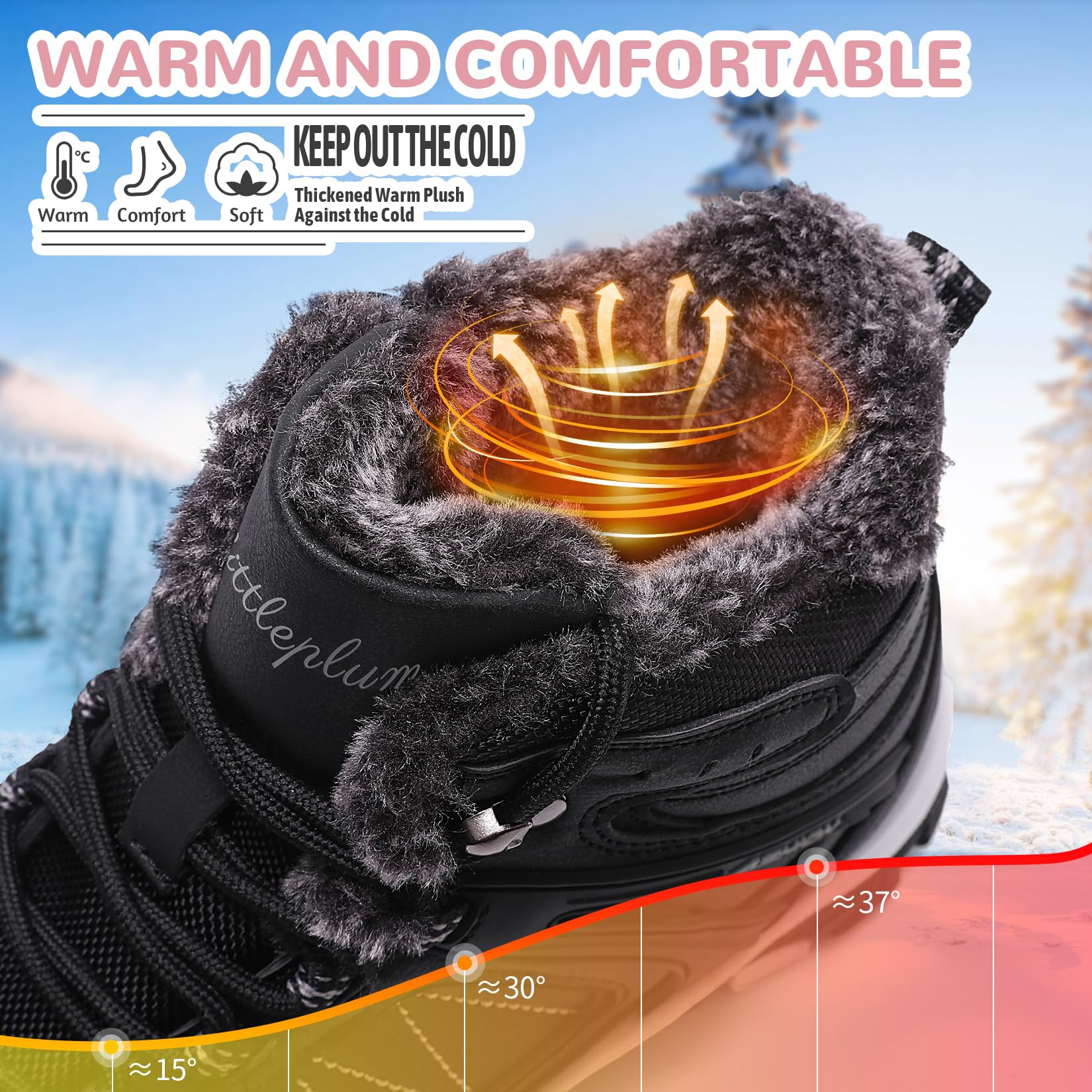ASHION Bottes Femme Chaussures Coton Bottines Hiver trekking Bottes de Neige,