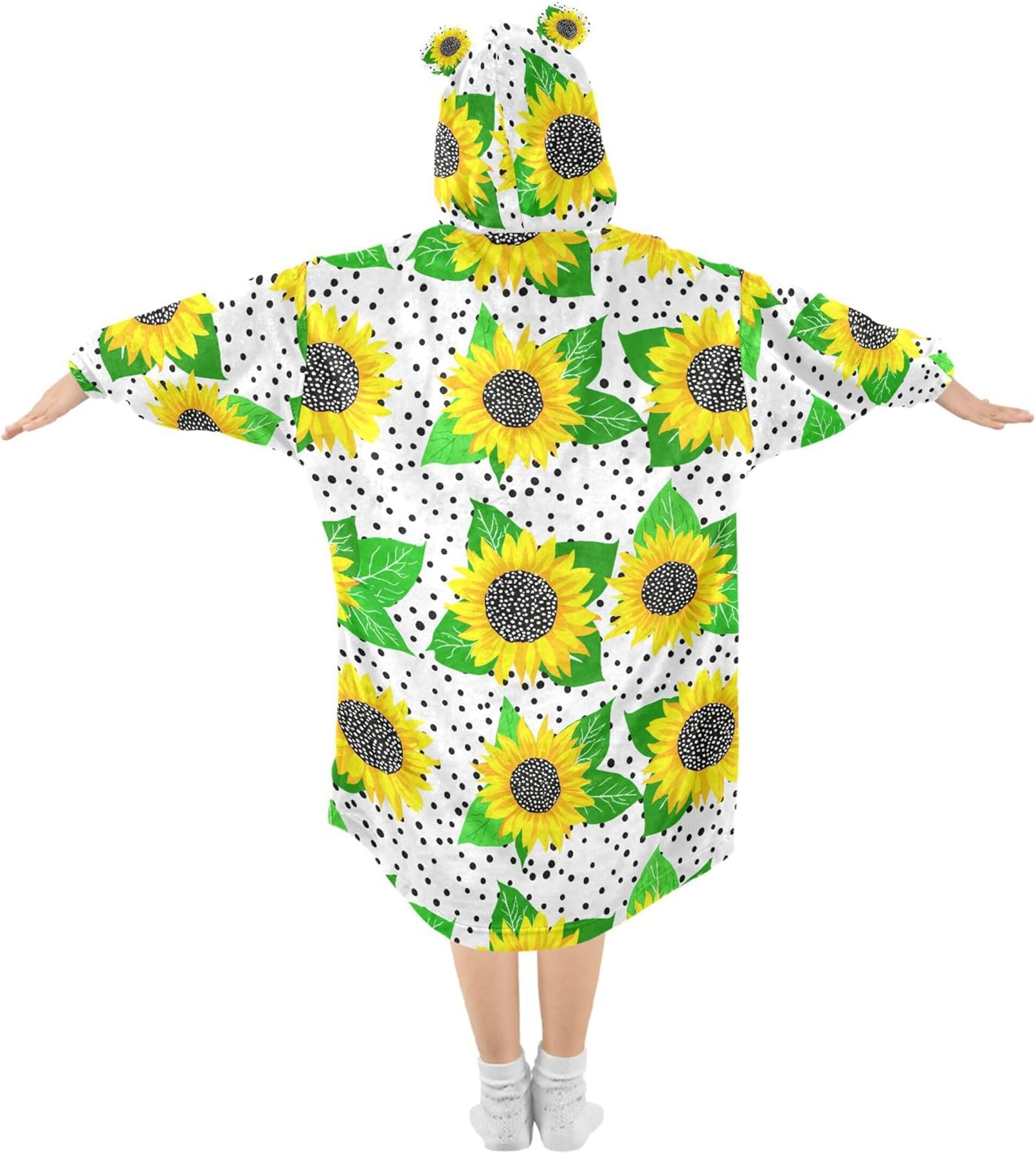 Sunflower Flower Kids Wearable Blanket Hoodie with Pocket and Sleeves for Toddlers, Cute Hoodies 3-14 Year Girls Boys