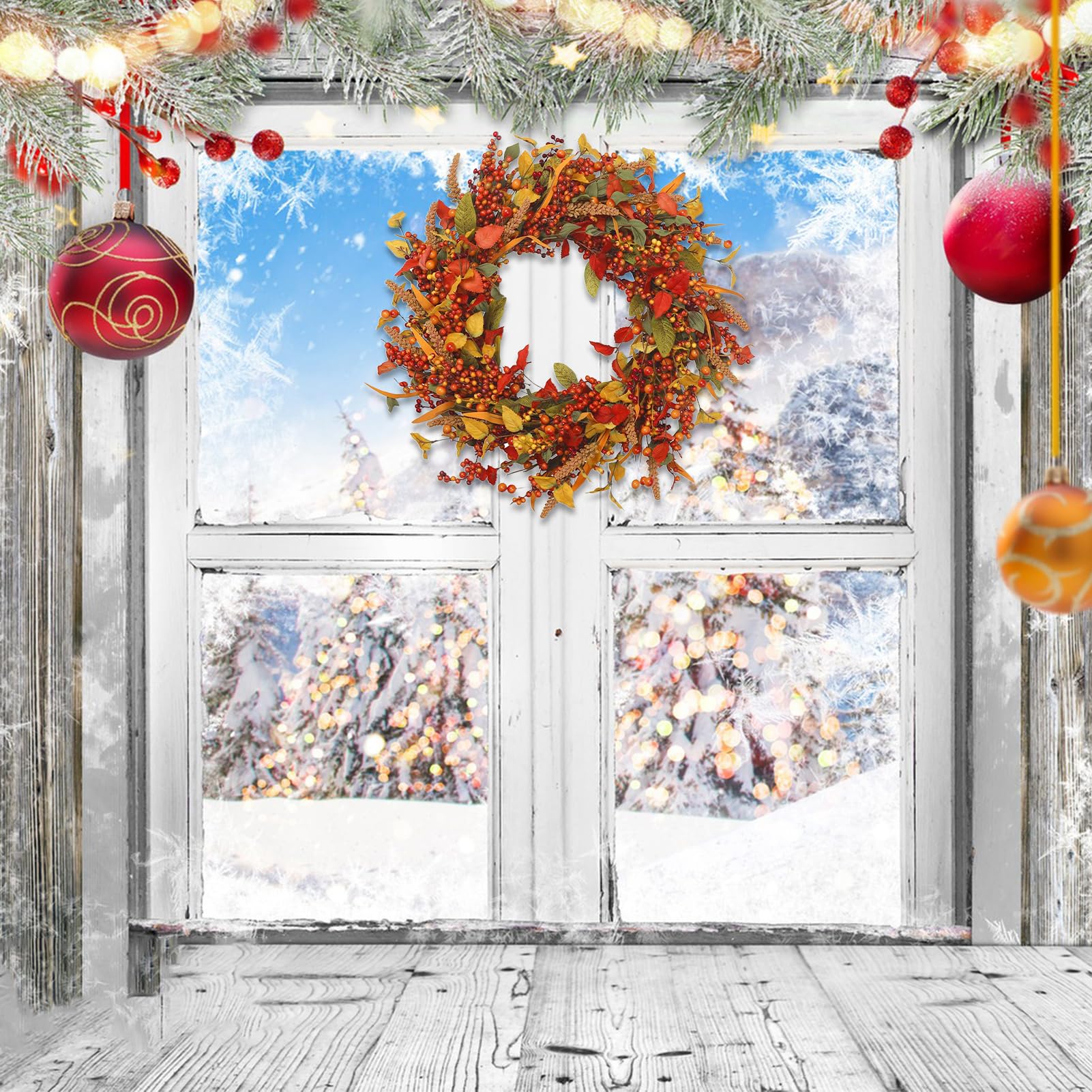 Ghirlanda Autunnale Di Foglie Artificiali E Grano – Diametro 58,4 Cm, Decorazione Per Porta D'Ingresso E Casa