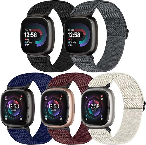 Compatible with Fitbit Versa 4Versa 3Fitbit Sense 2Sense Band Women Men, 5 Pack Elastic Nylon Soft Adjustable Stretchy Solo Loop Replacement Strap Compatible with Fitbit Versa 4Versa 3Fitbit Sense 2Sense Band Women Men, 5 Pack Elastic Nylon Soft Adjustable Stretchy Solo Loop Replacement Strap