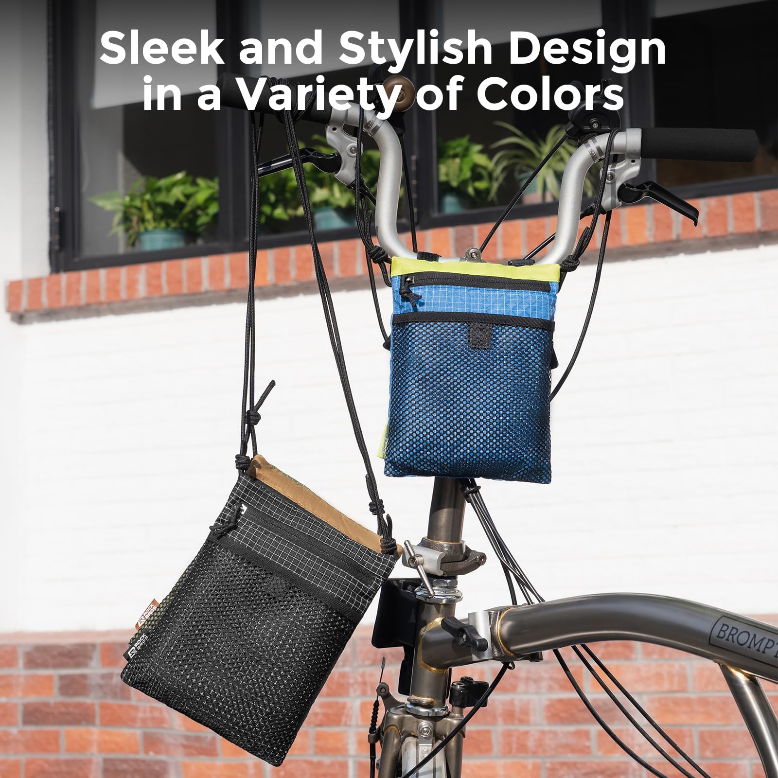 ROCKBROS Sac de guidon de vélo, sac avant léger 2 en 1 et sac à bandoulière réglable, sac de vélo multifonction pour vélos pliants, scooters, vélos pour enfants (noir)
