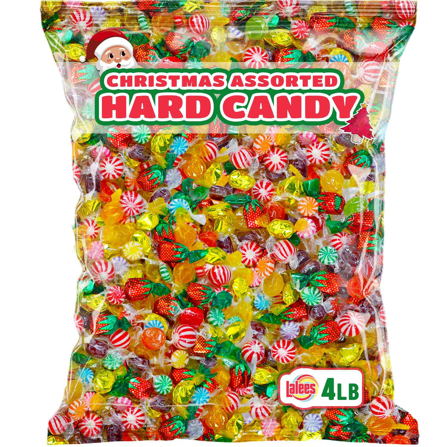 Lalees Christmas Bulk Hard Candy – 4 Pounds Individually Wrapped Classic Mix – Office Candy Variety Pack for Desk, Front Counter, Lobby & Events