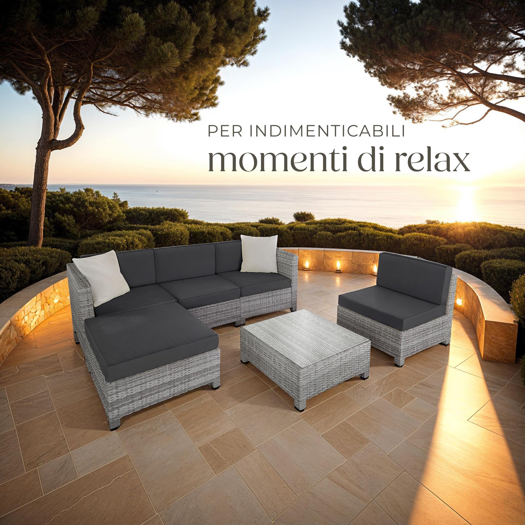 tectake® Set Salotto da Giardino Polyrattan, Elegante Design Moderno, 4 Pezzi con Tavolo Vetro, Imbottiture Confortevoli 10cm, Arredo Giardino, Arredo Esterno, Adatto Terrazza, Balcone -Grigio Chiaro