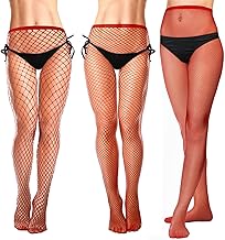GADITIEK 3 Stück Rot Netzstrumpfhose Rote Strumpfhose Damen Fishnet Tights für Karneval (Großes Netz, Mittleres Netz, Kleines Net)