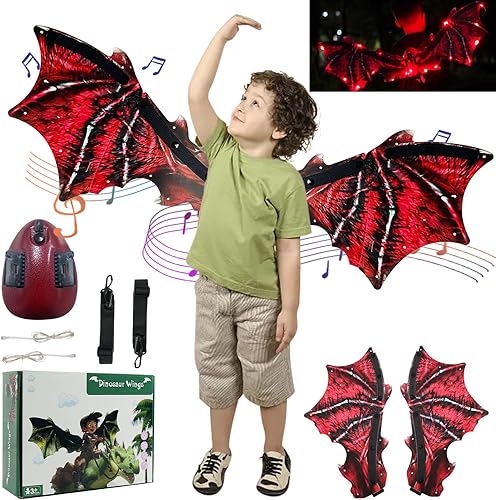 Alas de dragón eléctricas para niños y niñas, alas de dragón para niños con accesorios de luz LED, alas de cosplay, dragón de cosplay de Halloween
