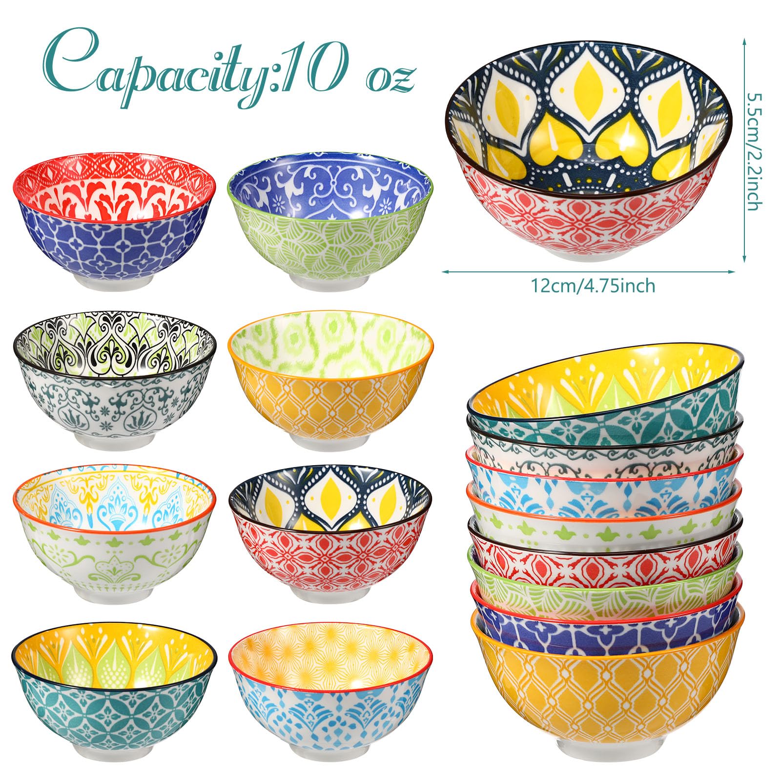 Amazon.com: Censen 8 Pcs Colorful Ceramic Bowl Set 10 oz 4.75
