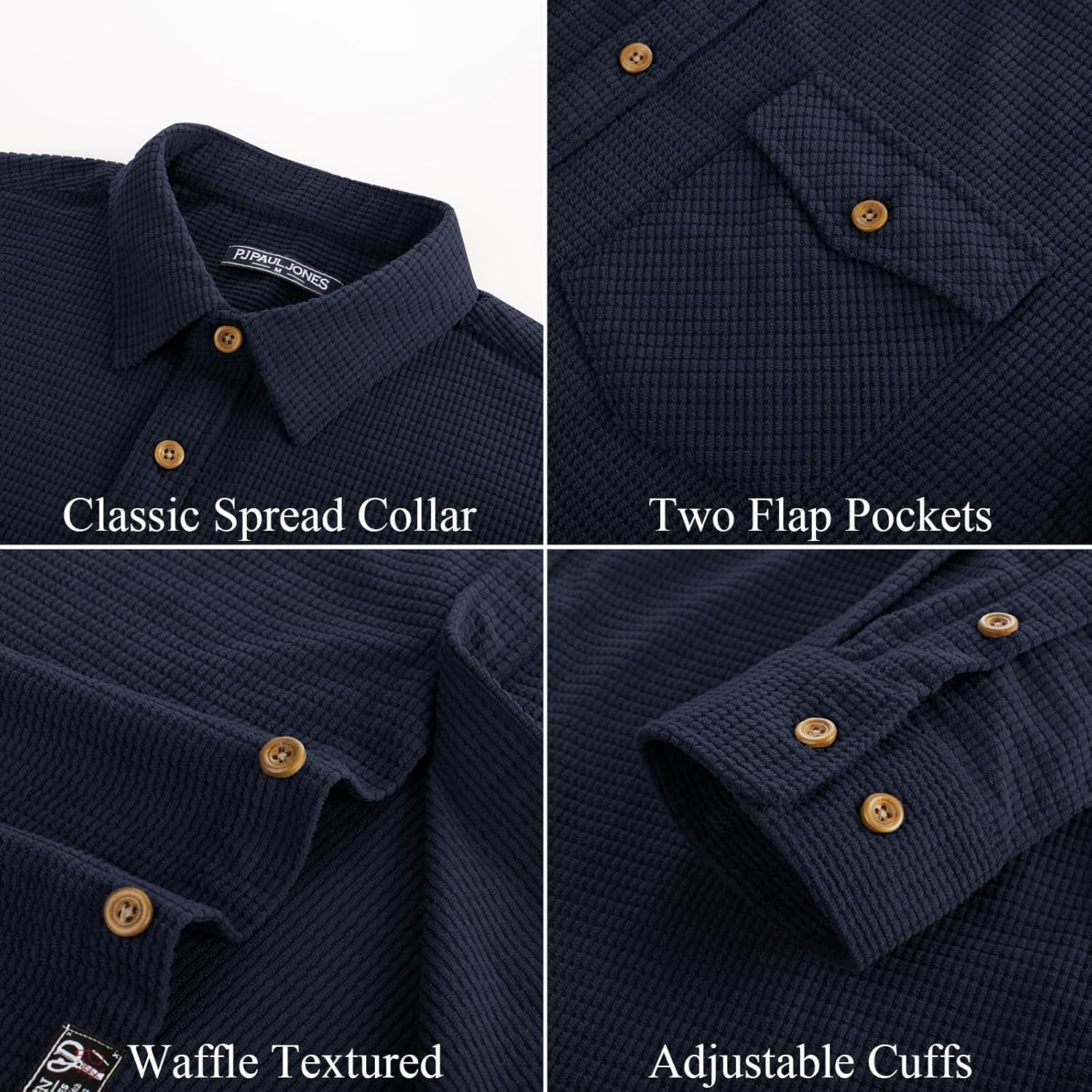 PJ PAUL JONES Men's Button Down Waffle Textured Shirt Casual Long Sleeve Wrinkle Free Untucked Shirts with Flap Pockets - Image 6