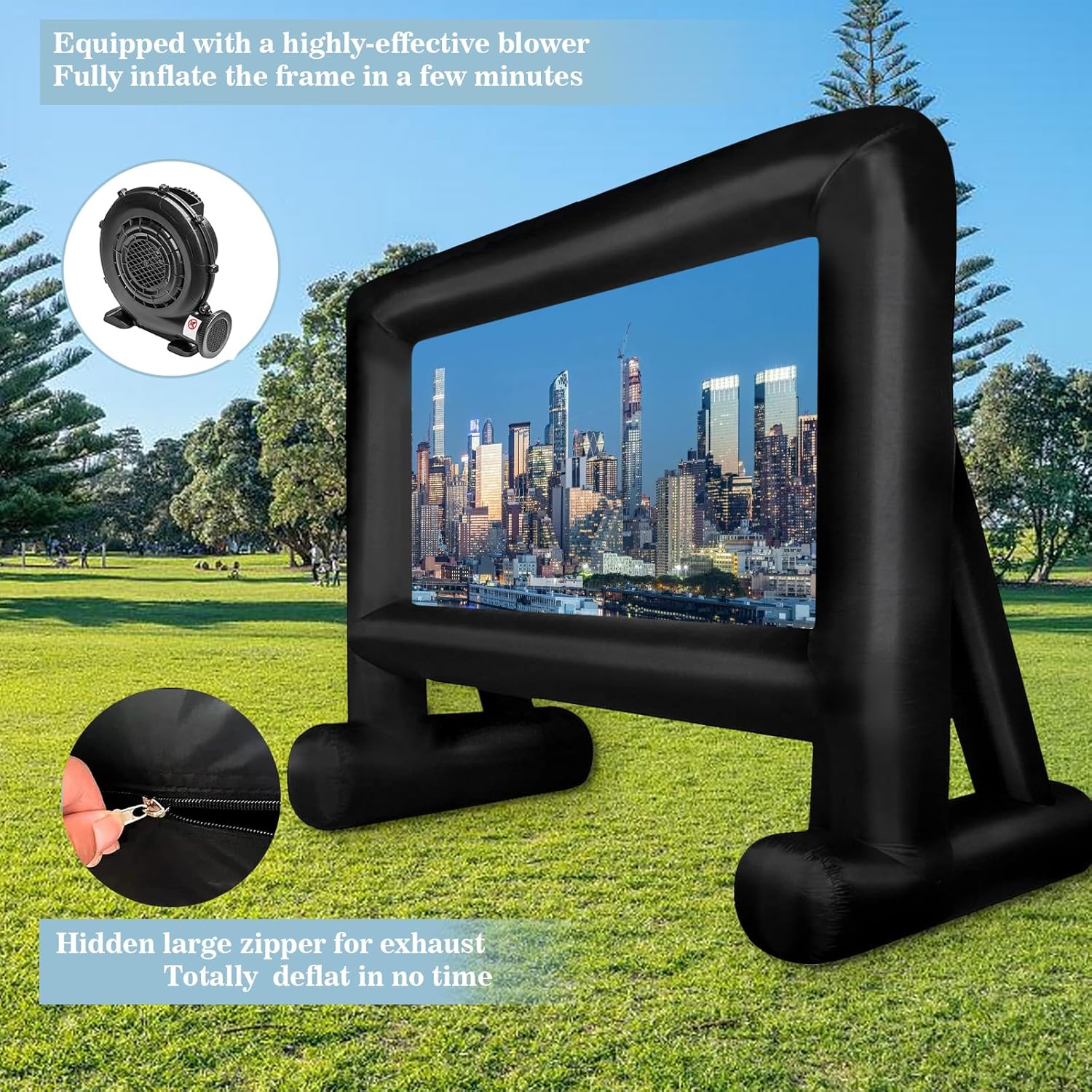 14 FT Inflatable Projector Movie Screen for Outside, Blow up Projector Screen Front/Rear Projection for Backyard Movie Night Outdoor Party