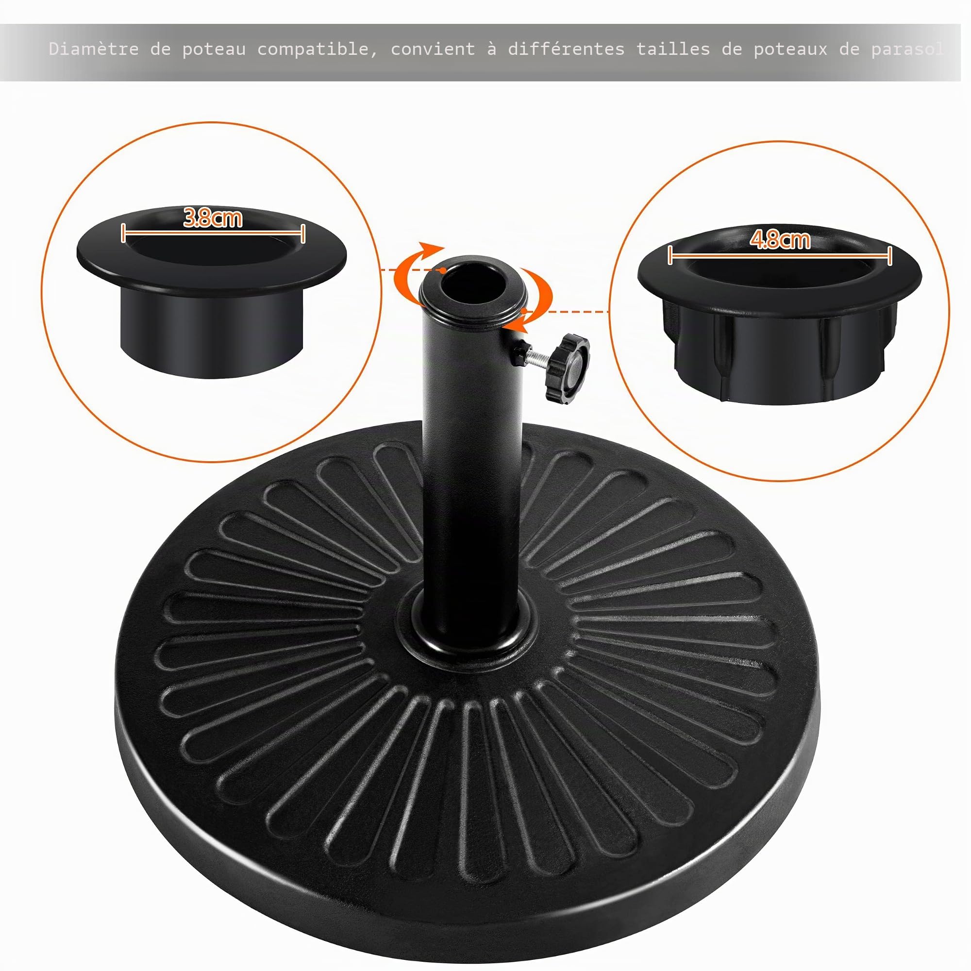 Abician Pied de Parasol Rond 10 kg Socle de Parasol en Résine Style Vintage Accessoire d'extérieur pour Jardin Restaurant Terrasse Piscine Noir/Vignes