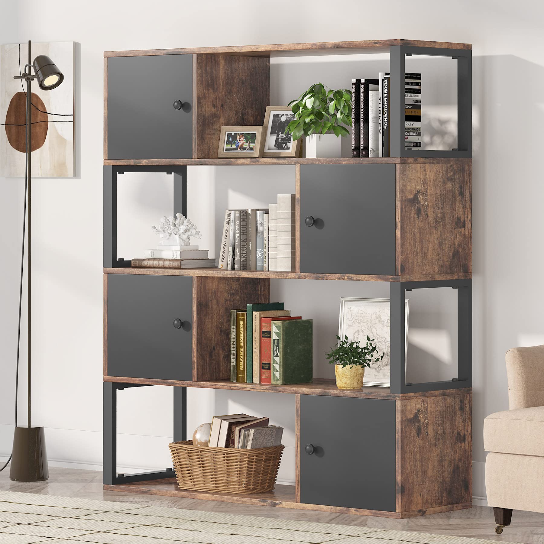 Buy Tribesigns Bookcase 8 Cube Storage Organizer with 4 Door, File