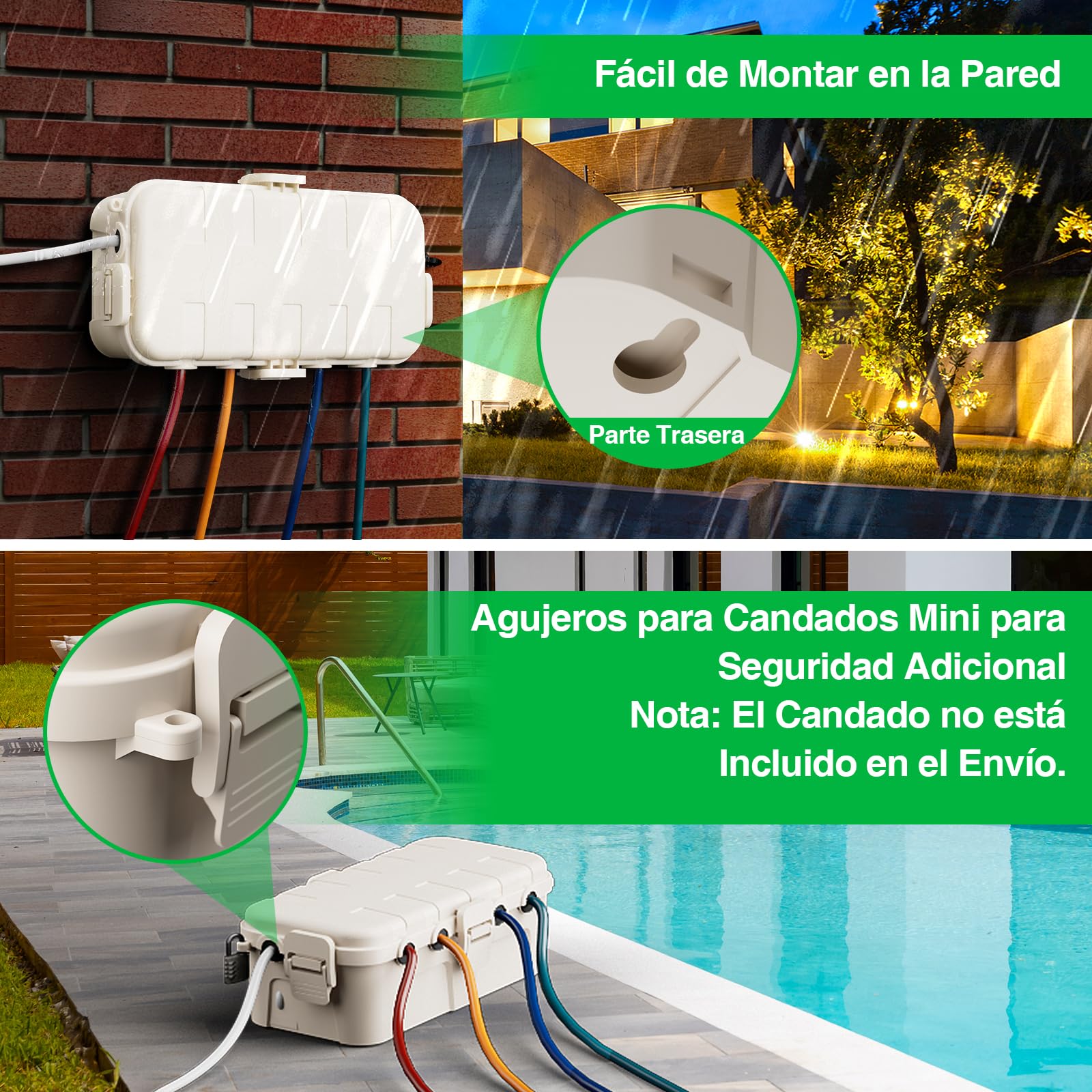 RESTMO Medium caja de cables impermeable para exteriores, IP54, caja de cables exterior, ideal para proteger cables de extensión, regletas y enchufes angulares (29cm x 13,2cm x 10cm), color almendra