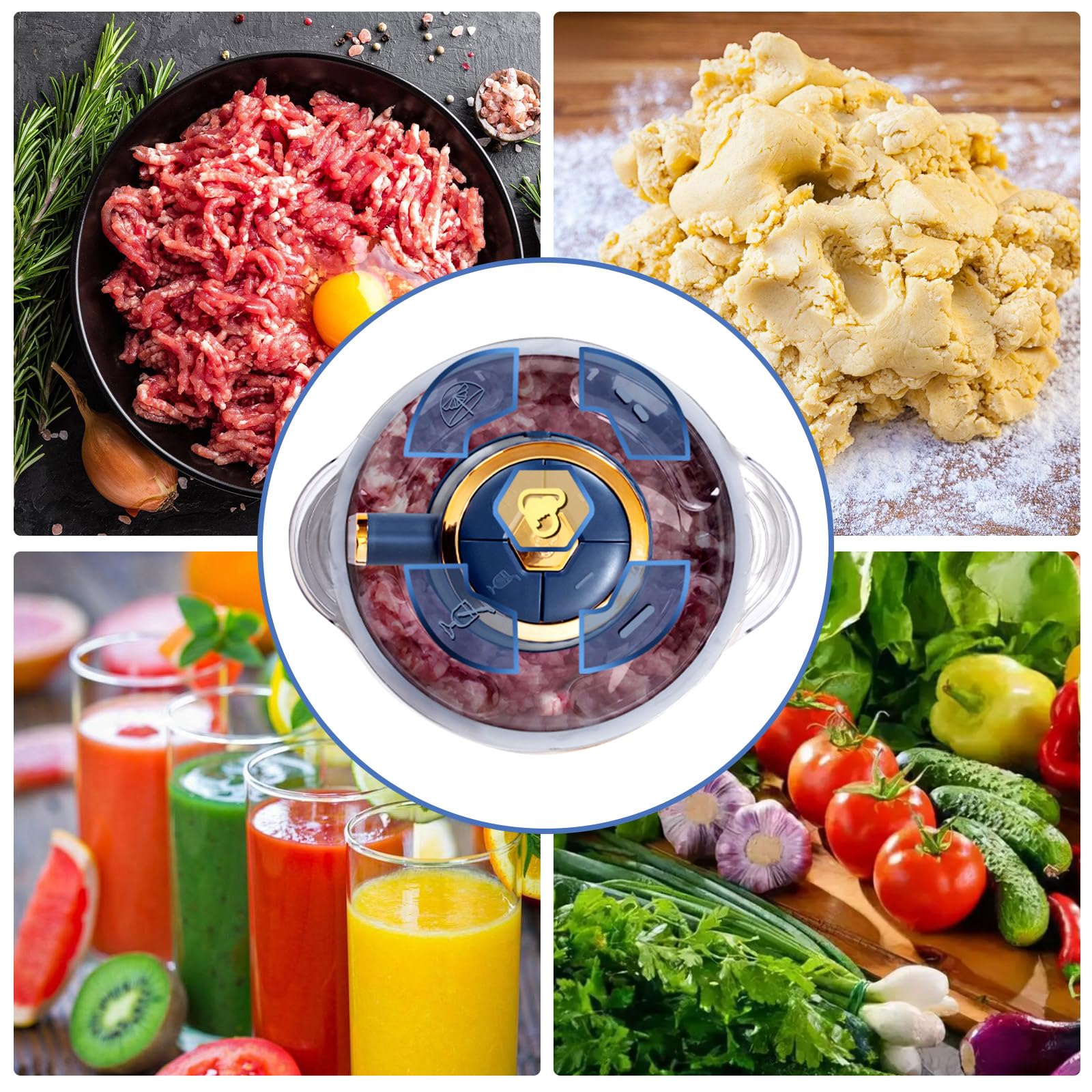 Hachoir Électrique 5L, Mixeur Hachoir 500W avec 5 Vitesses, Lames en Acier Inoxydable 6 Pales, Fouet et Spatule, pour Viande, Légumes