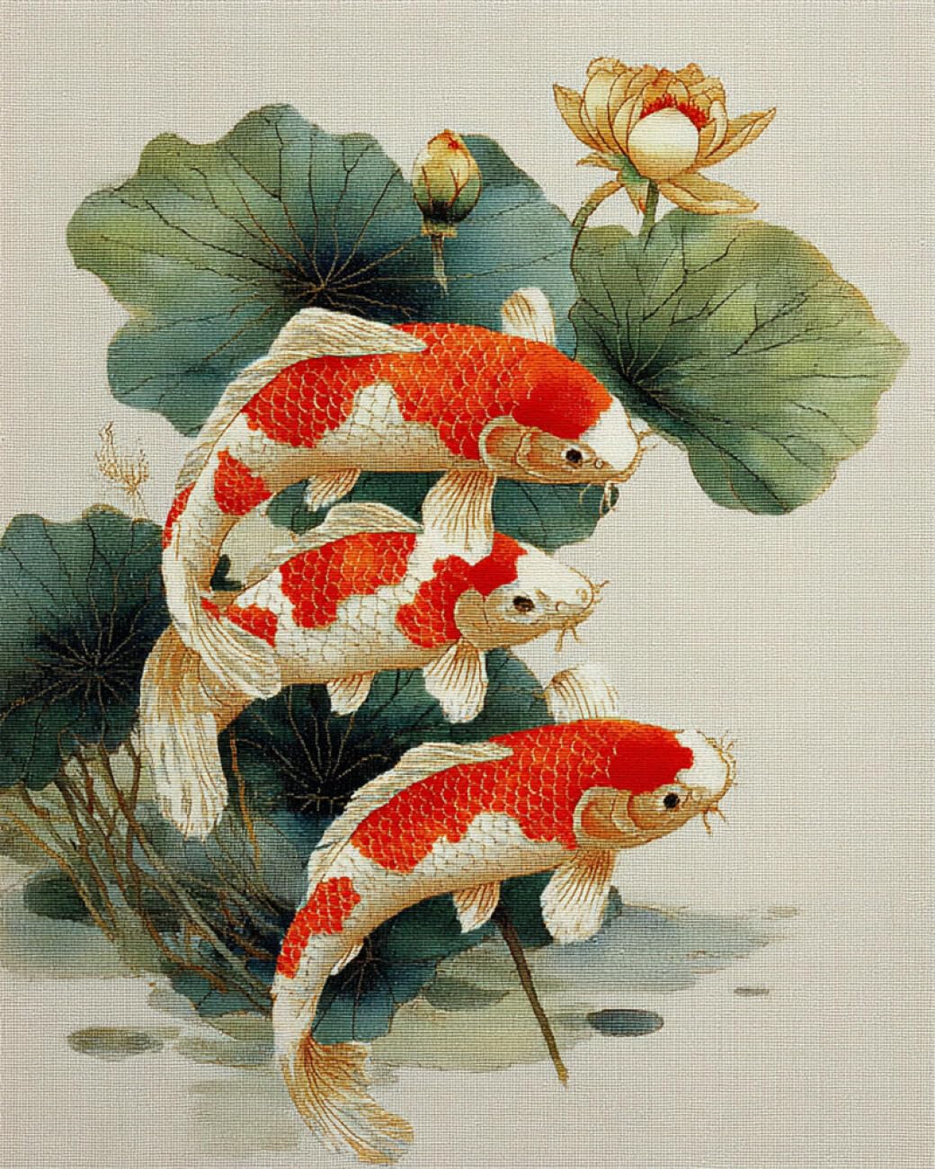 Rqwybcaxn Embroidery Beads Kit Carp and Flowers 40x50cm