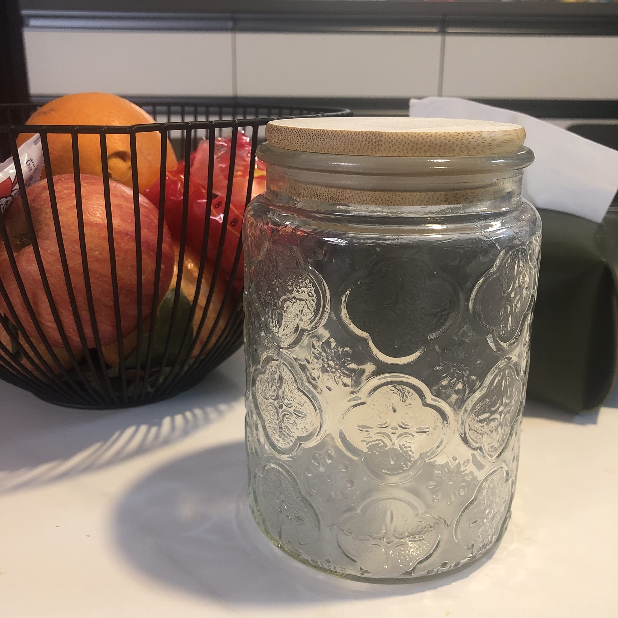 Sucrier avec couvercle sucrier sucrier en verre transparent avec couvercle en bambou, 23,6 oz/700 ml, pot à sucre, récipients à sel for la maison et la cuisine