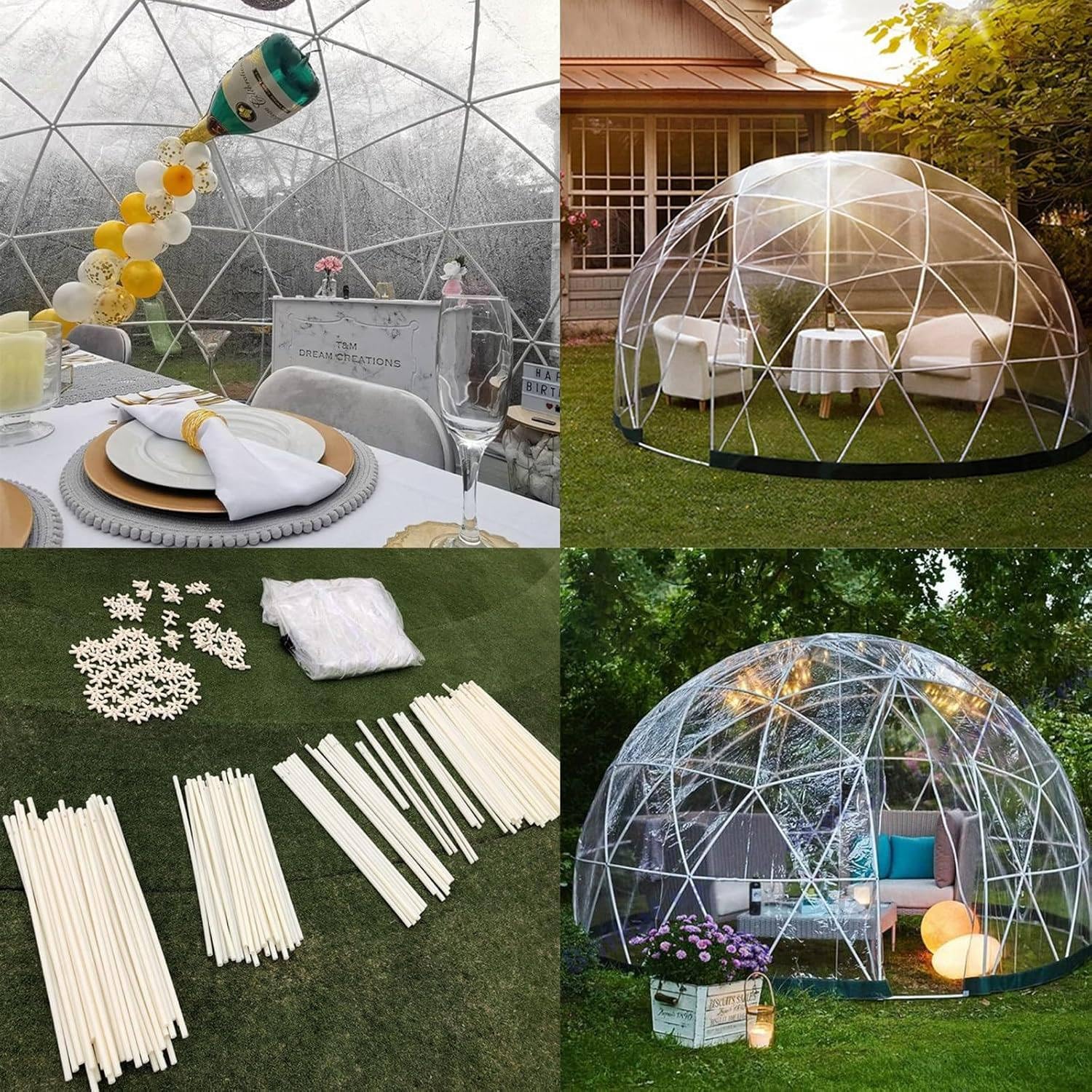 Szklarnia Ogrodowa, Kopuła Igloo, 3,6 X 2,2 M, Namiot Kopułowy, Odporny Na Warunki Atmosferyczne, Pomieści Od 8 Do 10 Osób, Przezroczysty Pokrowiec, System Geodezyjny