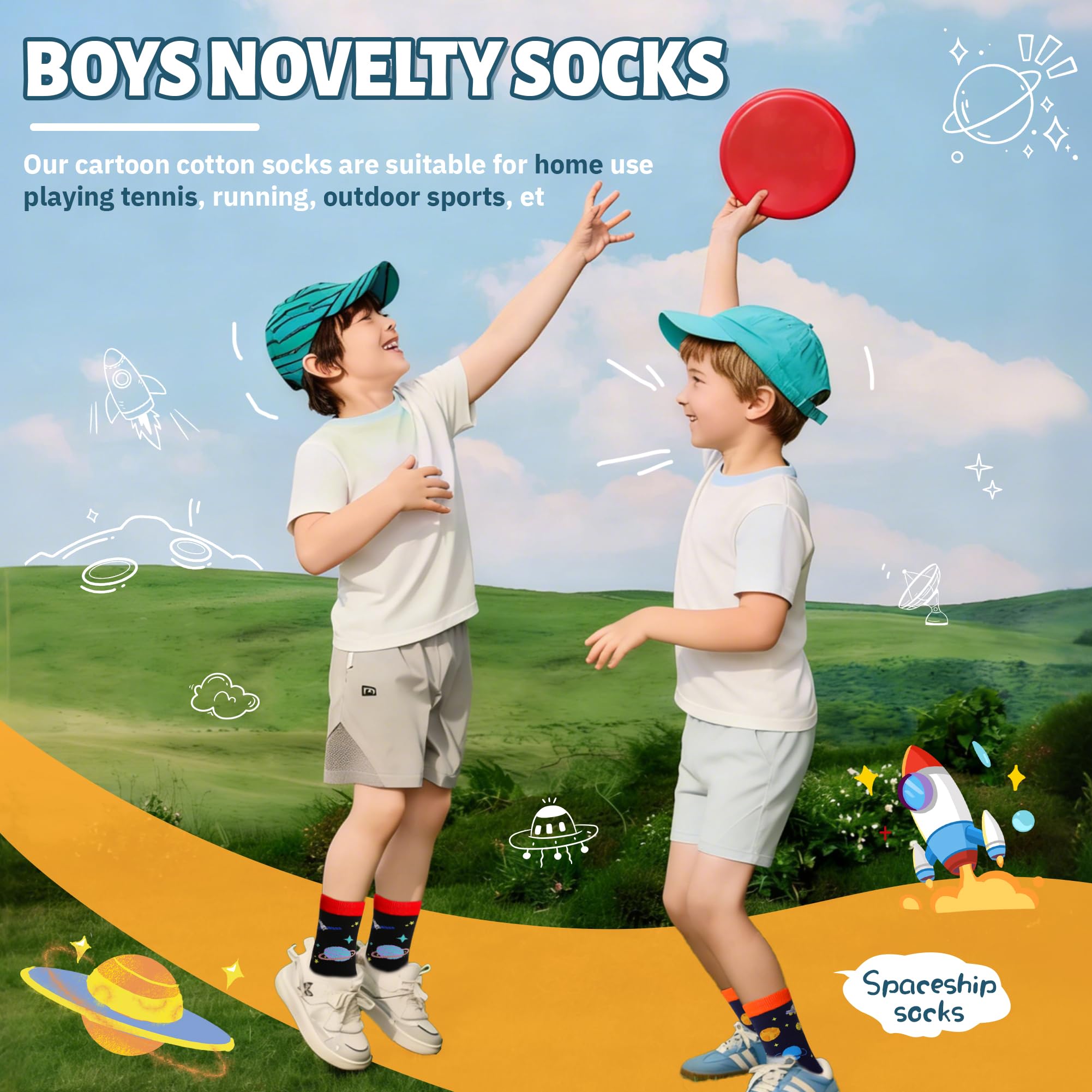Boys Cotton Crew Socks Kids Novelty Animal Soft Funny Casual Fashion Breathable Childs Socks 6 Pairs