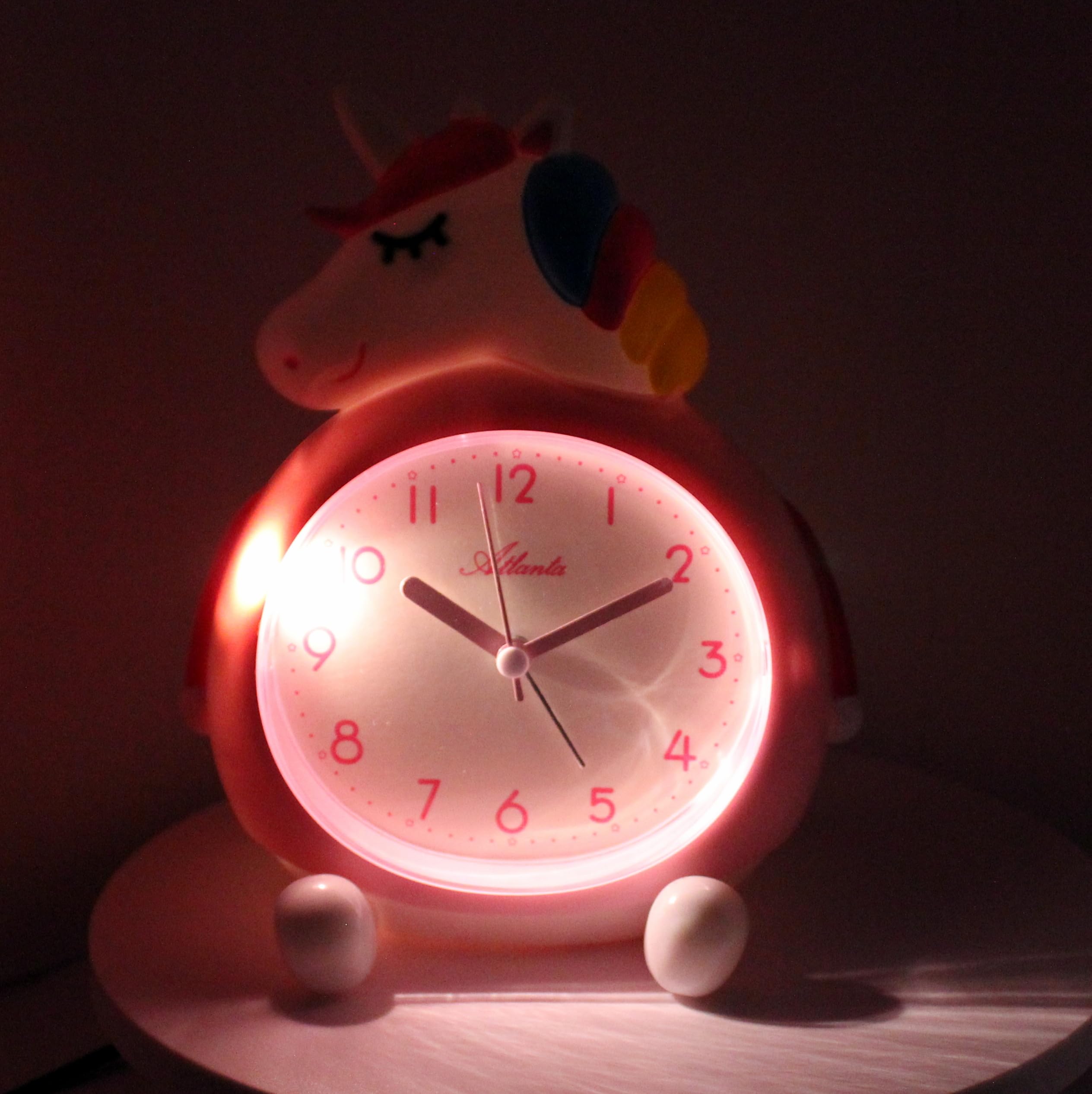 Atlanta Kinderwecker ohne Ticken mit Musik + Radiergummi Einhorn - 2163/17 Rad (Rosa)