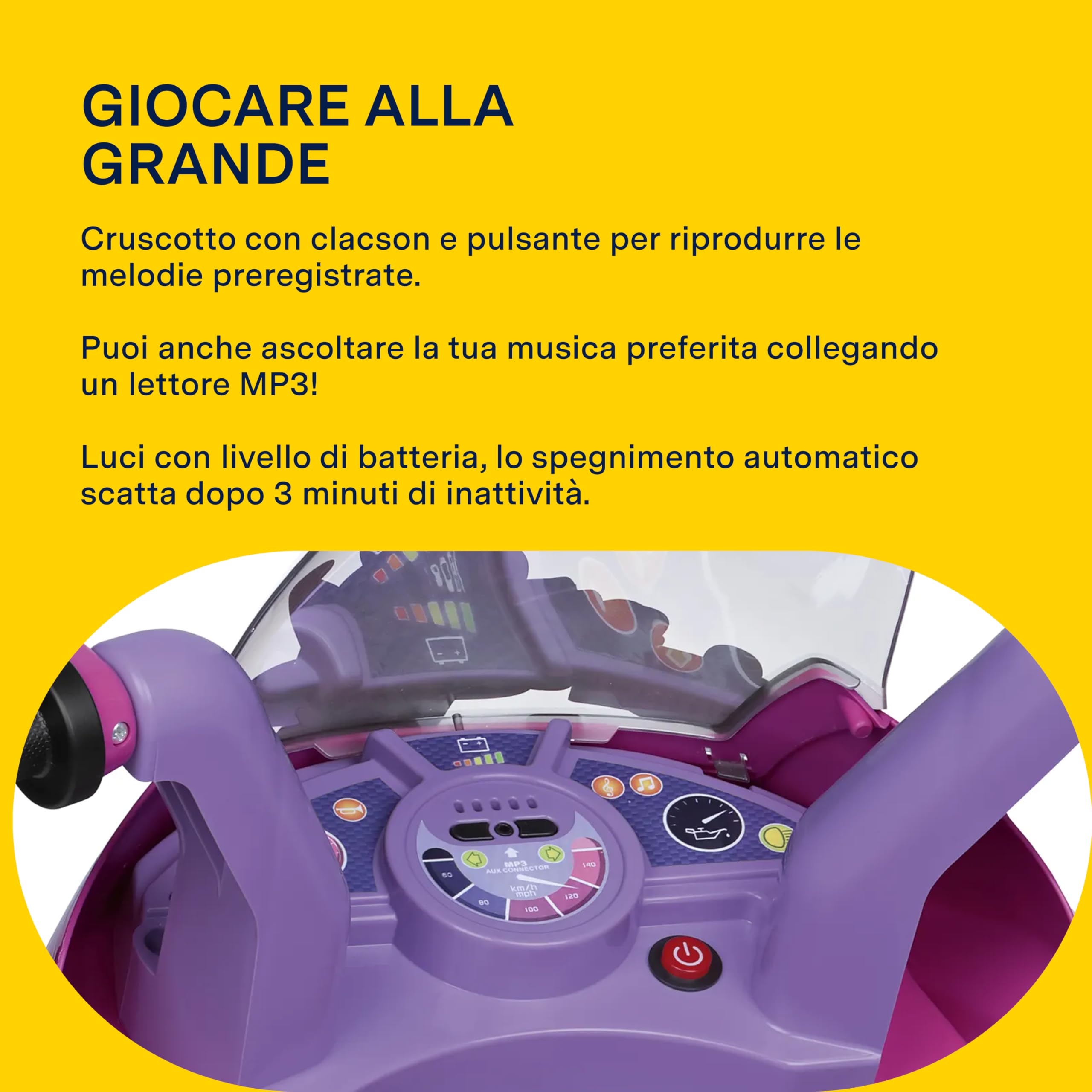 PEG Little Singer Moto Elettrica Cavalcabile per Bambini dai 2 Anni, Batteria Ricaricabile da 6V, Fari LED, Clacson e Musica, Velocità 4 km/h, Due Ruote Motrici con Battistrada Tassellato