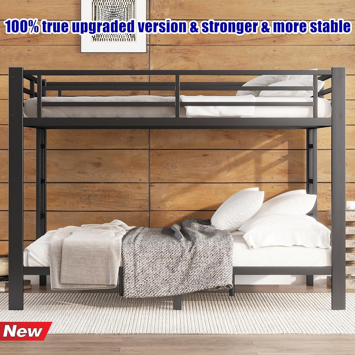 Higher Quality and Stronger Metal Queen Over Queen Bunk Bed, Thicken More Stable Industrial Style Steel Bunk Queen Bed with Enhanced Ladder and Legs, Easier to Assemble (Queen Over Queen)