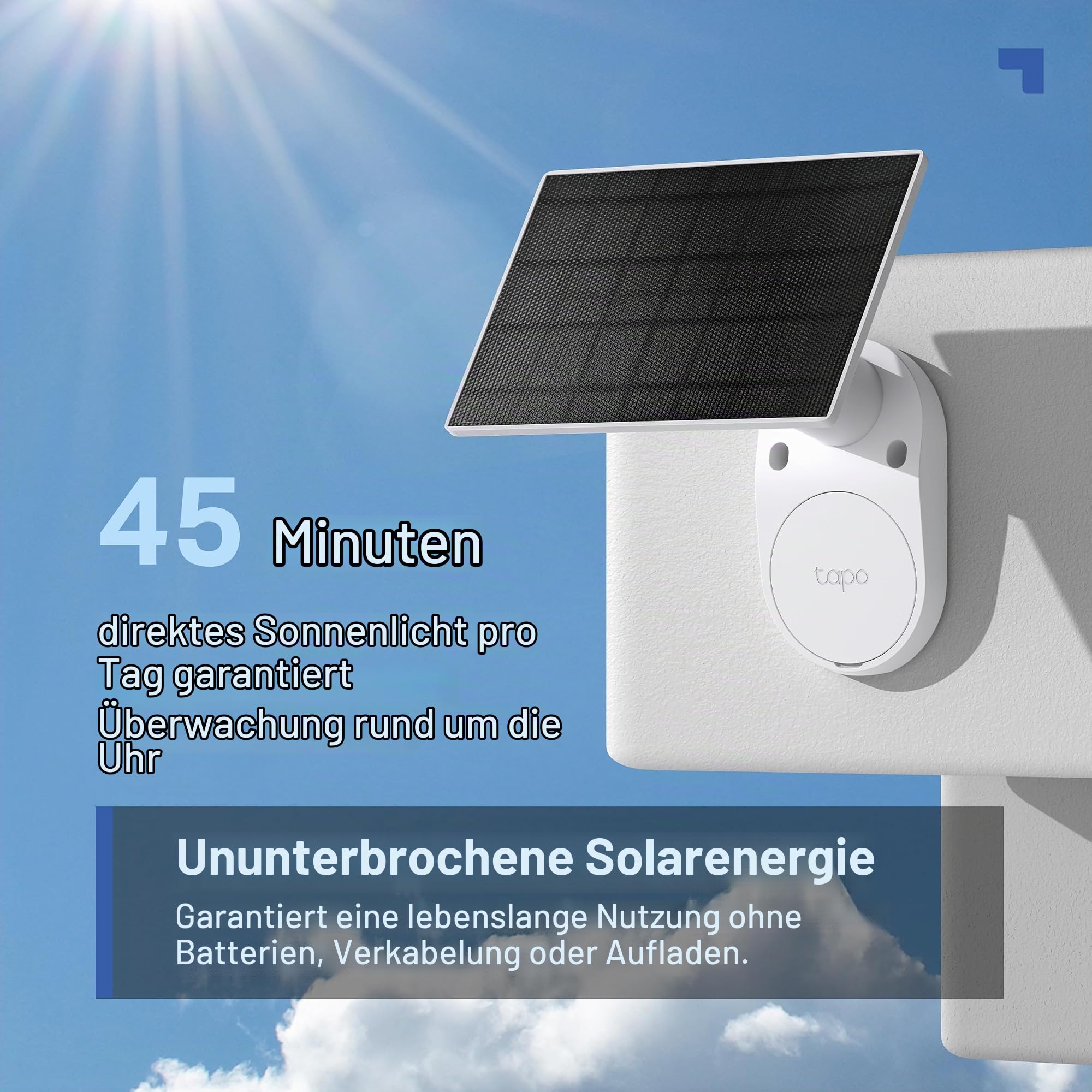 Tapo C410 KIT Solar Überwachungskamera Aussen Akku, 2K 3MP, Farbnachtsicht, MicroSD-Speicher, 6400-mAh Nicht entfernbarer Akku, Zwei-Wege-Audio, Personenerkennung, Alexa&Google Assistant, 2,4 GHz
