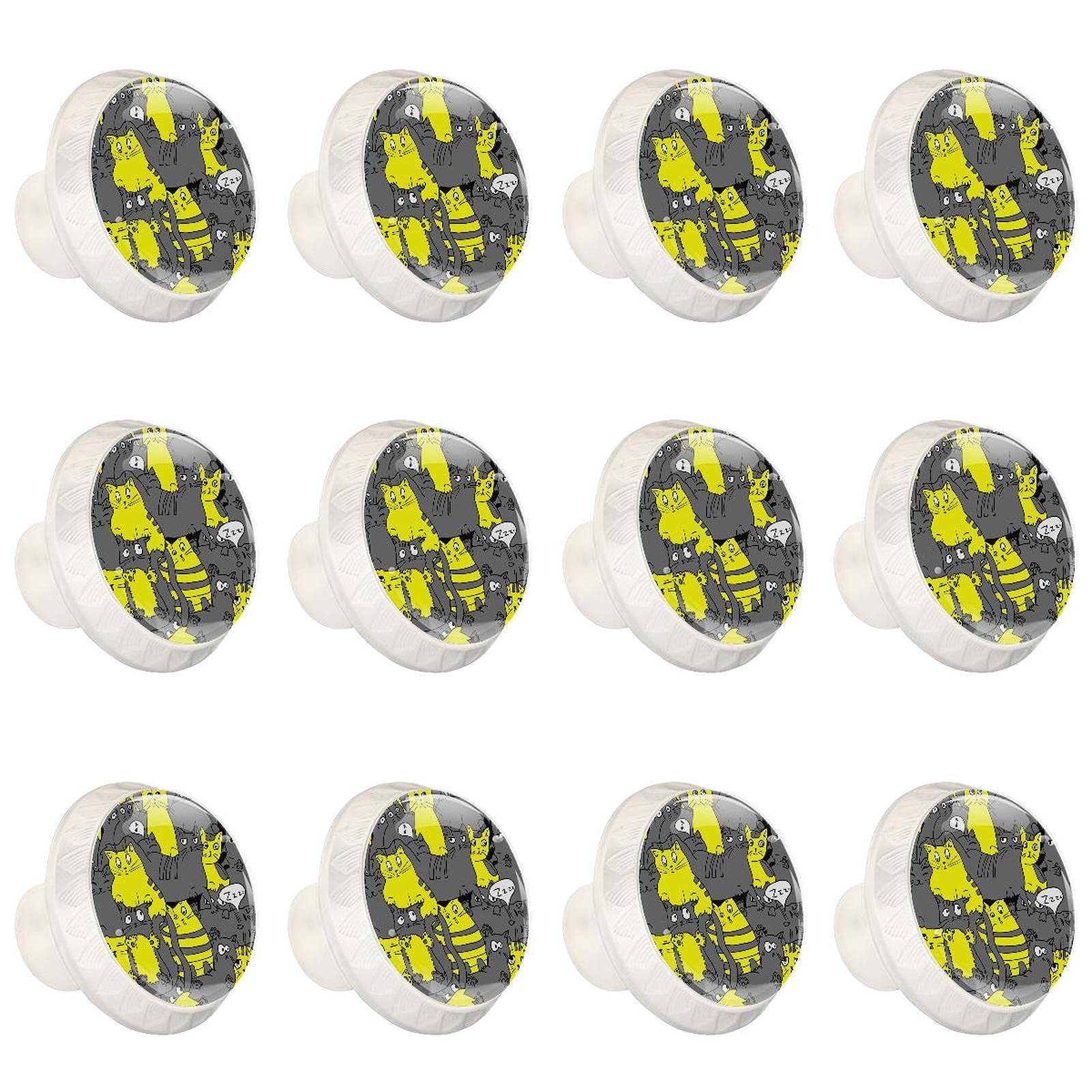 Boutons de meuble chat jaune et gris pour égayer la cuisine et la commode