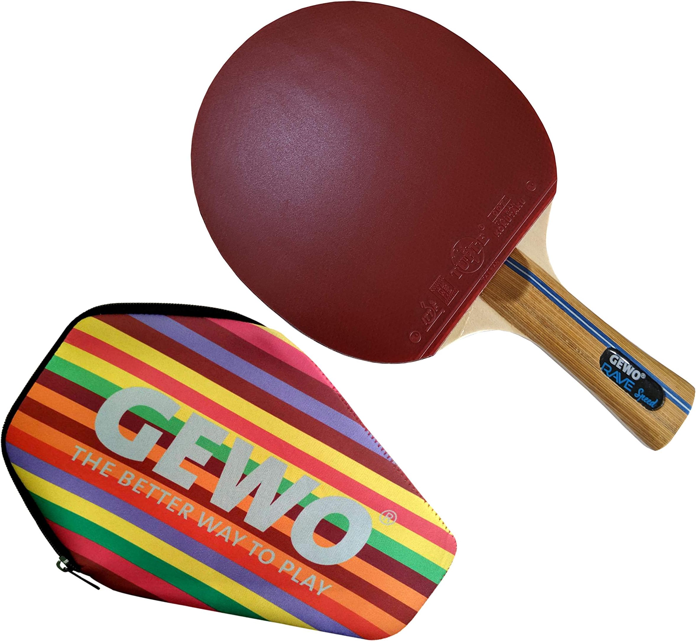 GEWO Rave Speed Upgraded Table Tennis Racket with CASE. Great Value Table Tennis Paddle for Beginner and Hobby Play. Strong Spin + Good Control Table Tennis BAT
