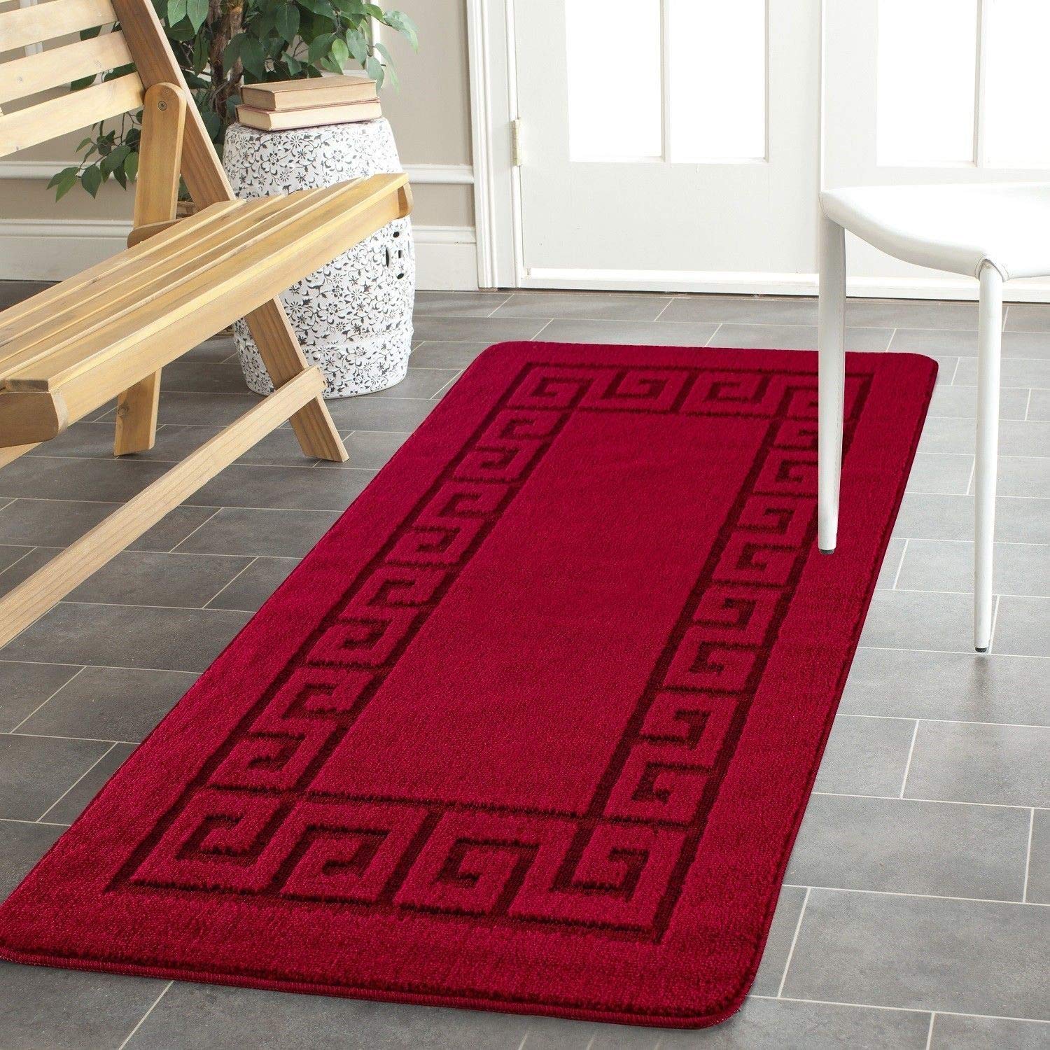 New Quality and Style Modern Rugs Living Room - Gel Back, Non-Slip Burgundy Rug - Machine Washable Area Rugs (Burgundy, 60cm x 110cm)