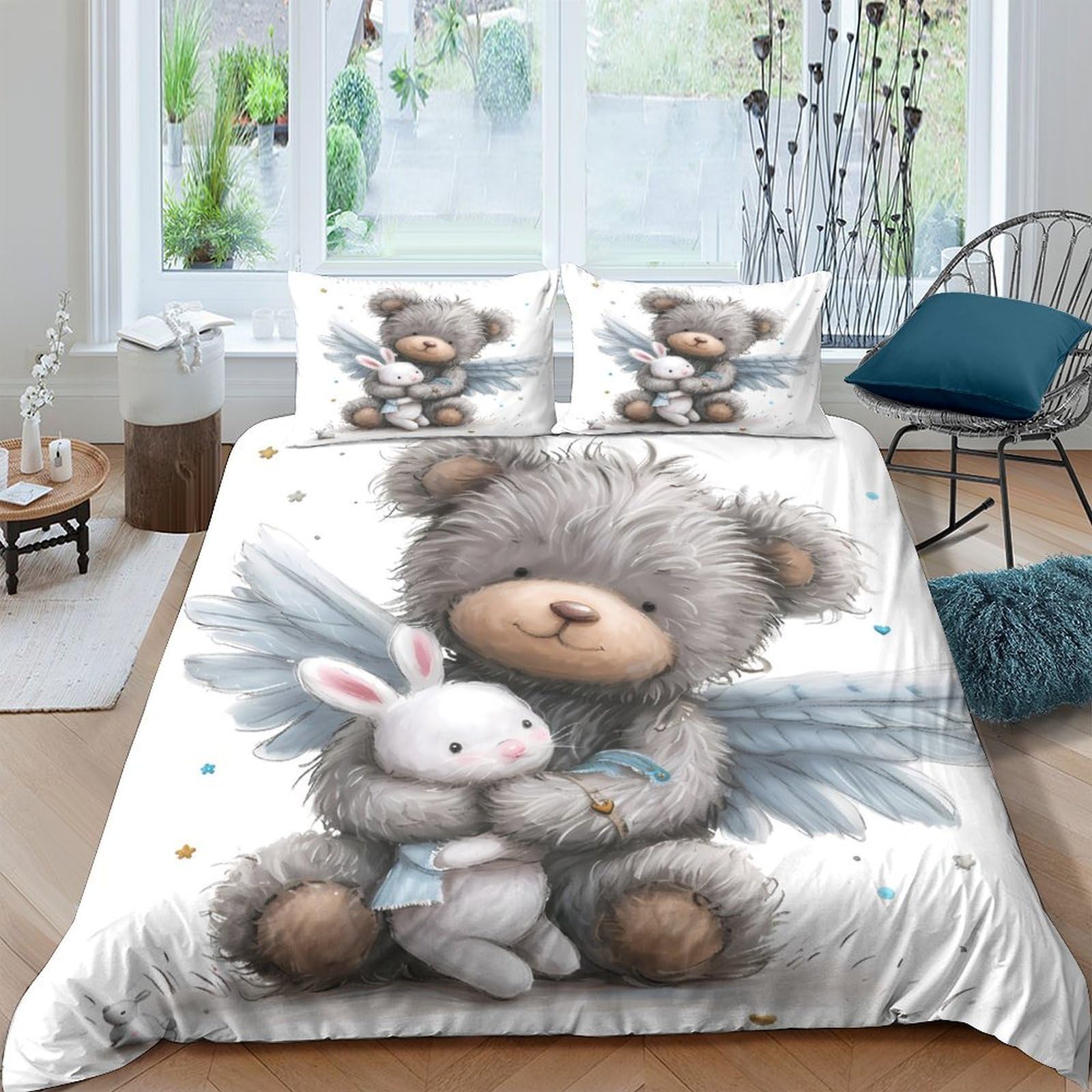 Ctjqhvkz Style-6 3D Printed Cute Teddy Bear Fitted Sheet Microfiber Soft Cartoon Rabbit Mattress Cover For Bedroom Guest Room Decor Single（135X200cm）