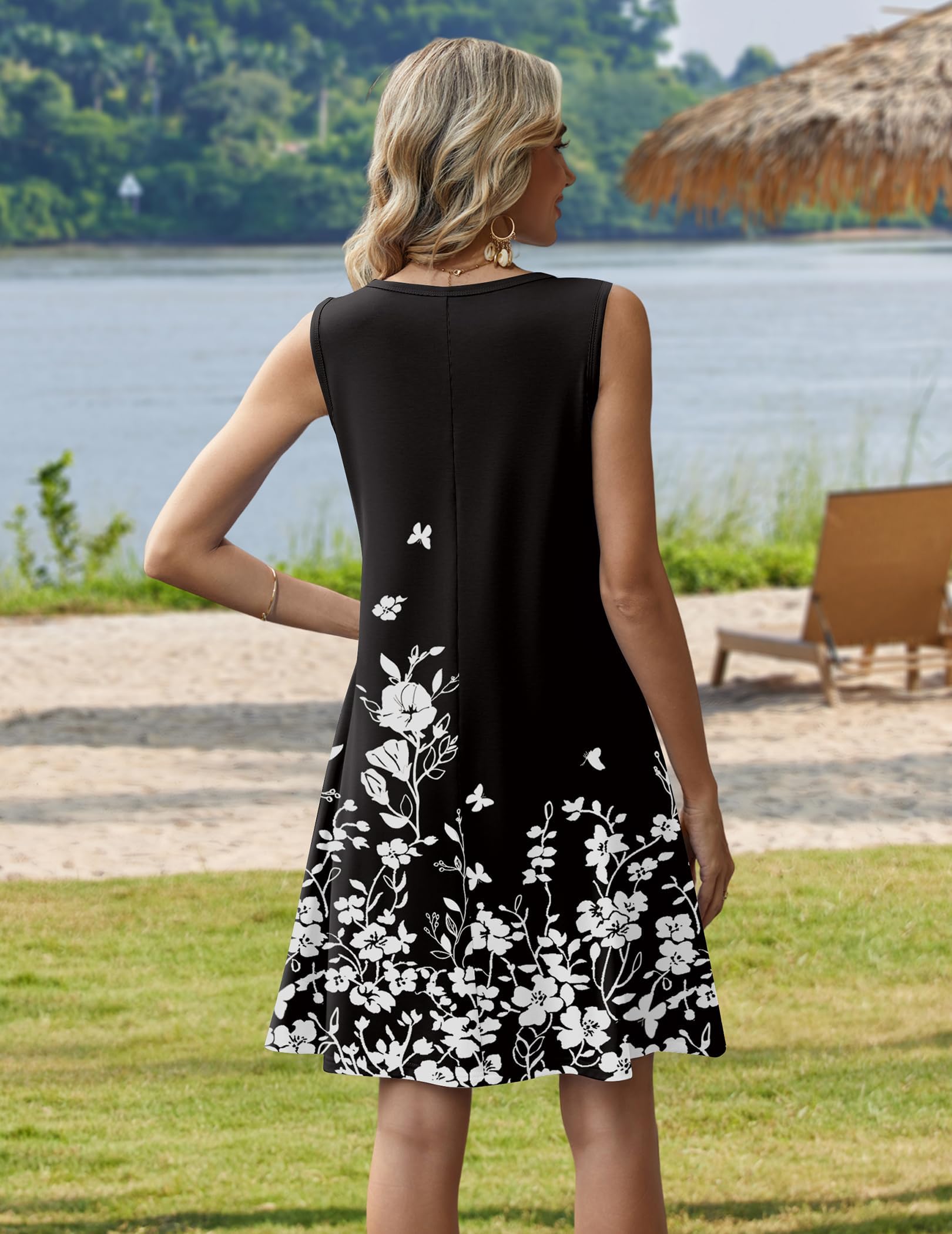 Zeagoo Vestido de Verano para Mujeres Sin Mangas Ligero Vestido de Playa Vestido Floral con Bolsillos