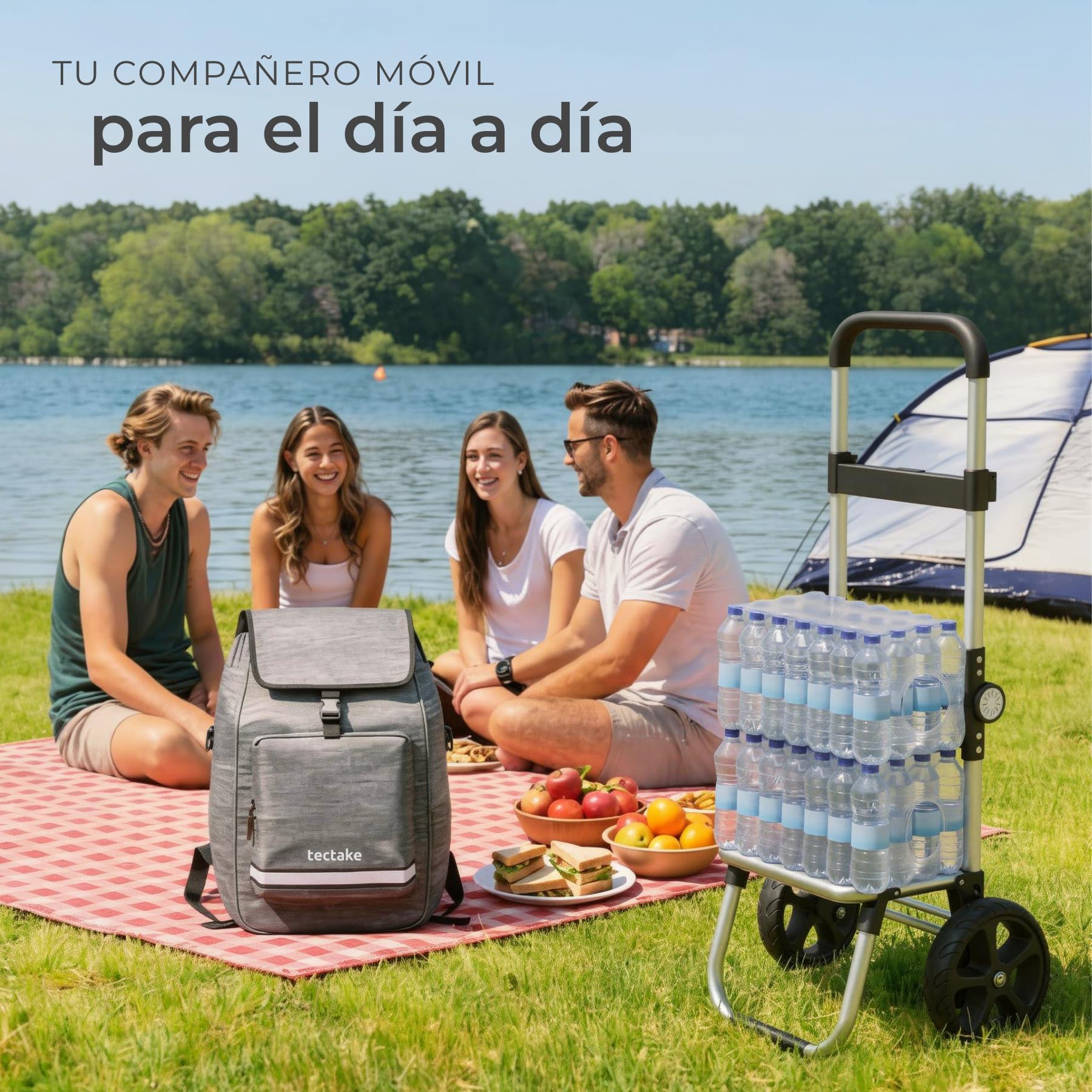 tectake® Carro de la Compra Plegable 3 en 1, Trolley, 56 L, Carrito Compra, Estructura de Aluminio, Bolsa Termica, Supermercado, Carro Plegable con Ruedas Silenciosas - Gris