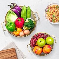 Vista 2 de Gold Strainer for Kitchen, 3QT, Stainless Steel Colander with Handle for Fruits Vegetables Cooking Food, Dishwasher Safe