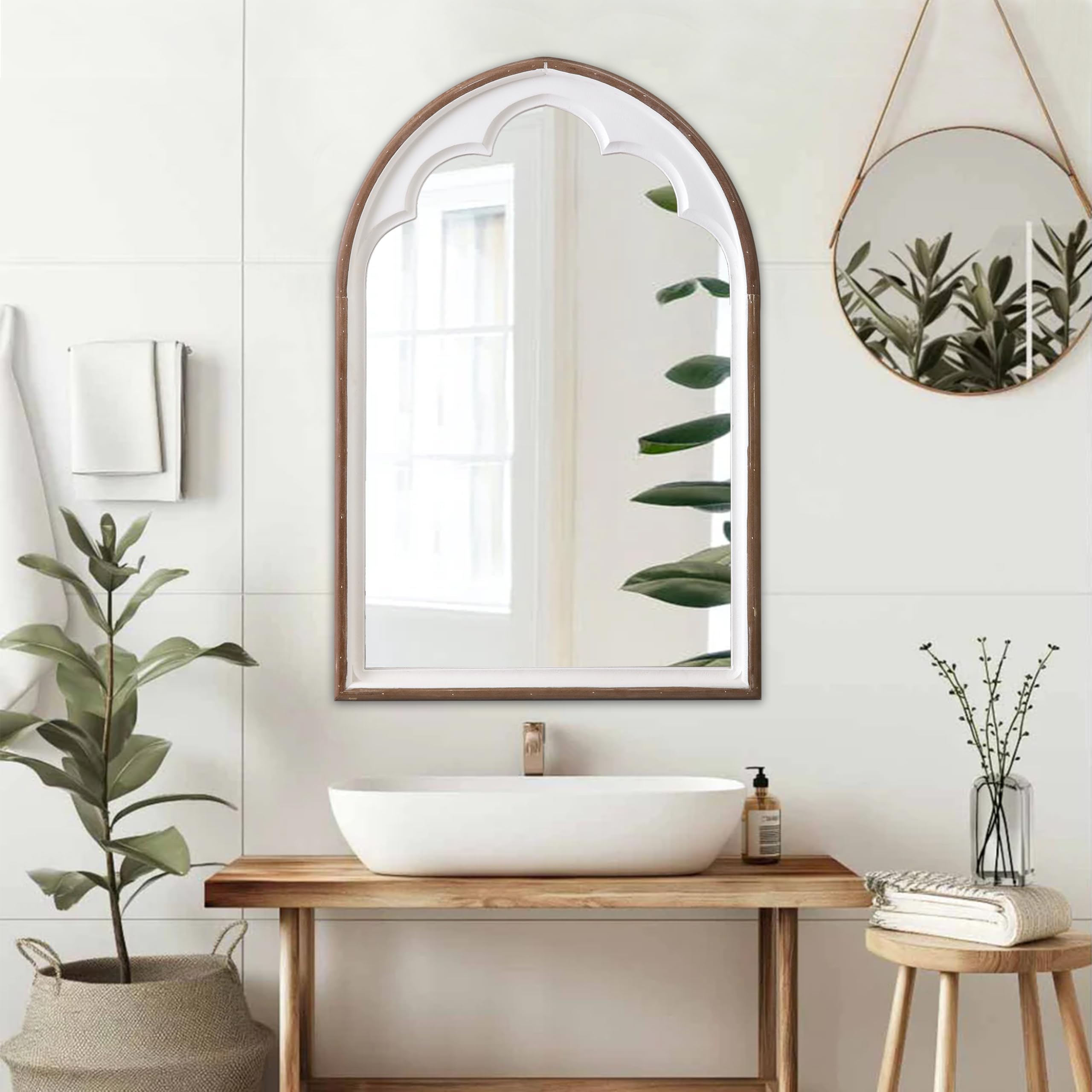 Espejos Arqueados De Madera Rústica Para Pared De 24 X 36 Pulgadas