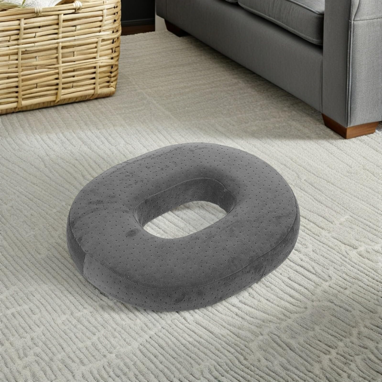 Healifty Cojín de Asiento Ovalado de Espuma Viscoelástica 43X35X7 CM con Funda de Terciopelo Gris Transpirable Almohadilla Ergonómica Tipo Donut para Silla de Oficina Taburete y Silla de