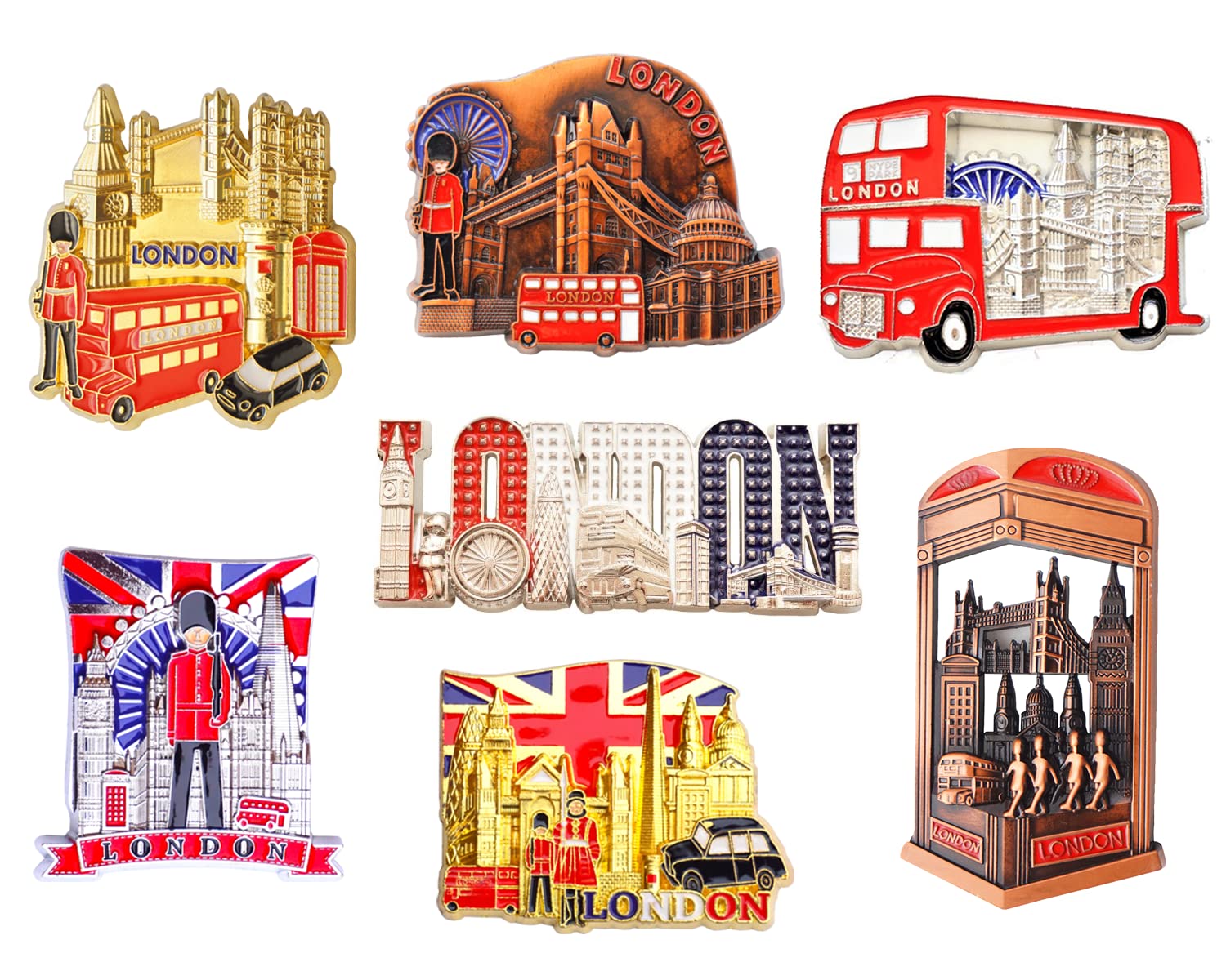 London Famous Icons Design Set of 7 Metal Fridge Magnets Souvenirs