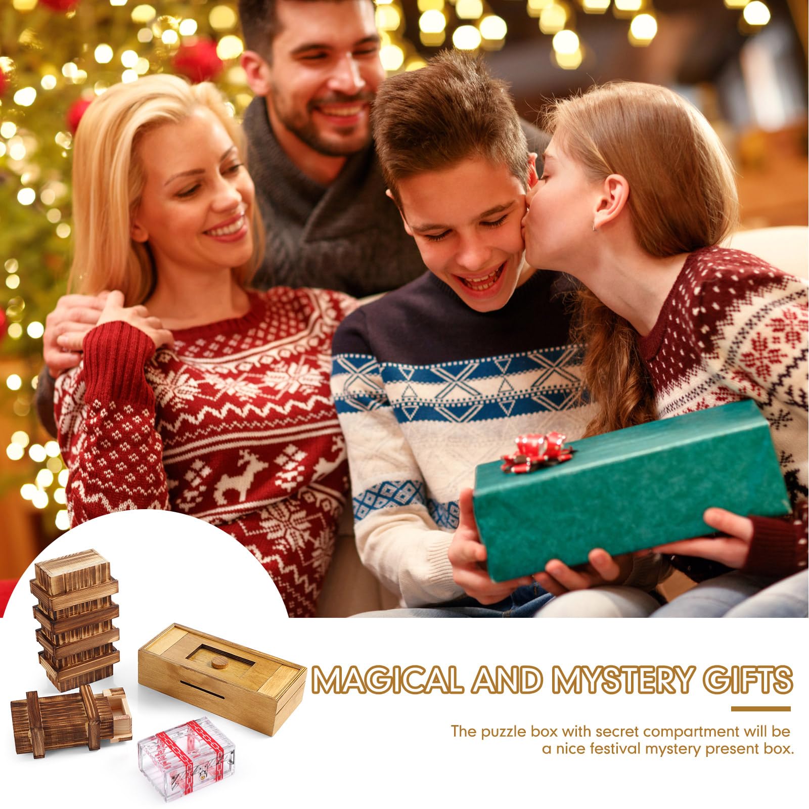 4 Pieces Wooden Puzzle Box Gift Card Wooden Puzzle Box Magic Money Case